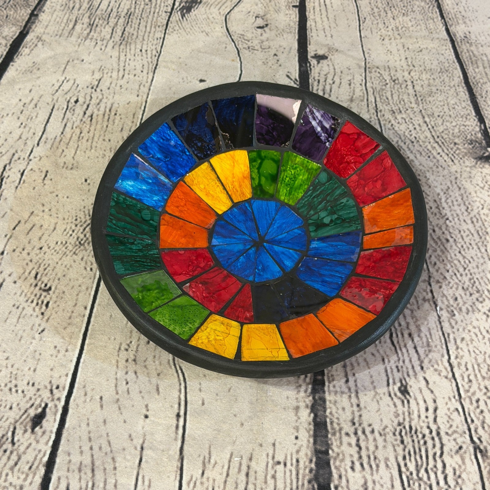 20cm Rainbow Block Round Mosaic Handmade Ceramic Glass Tile Bowl Fruit0