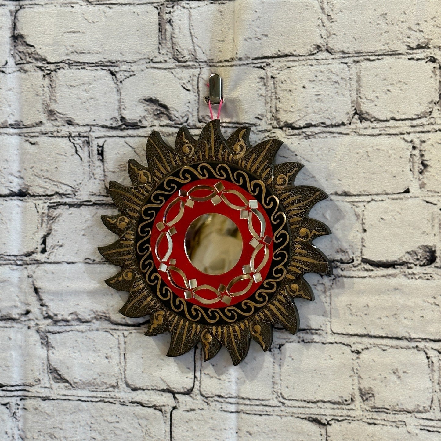 Red Rope Sun Mosaic Tile Wall Mirror 20cm x 20cm 8 Inches Handmade Fairtrade1