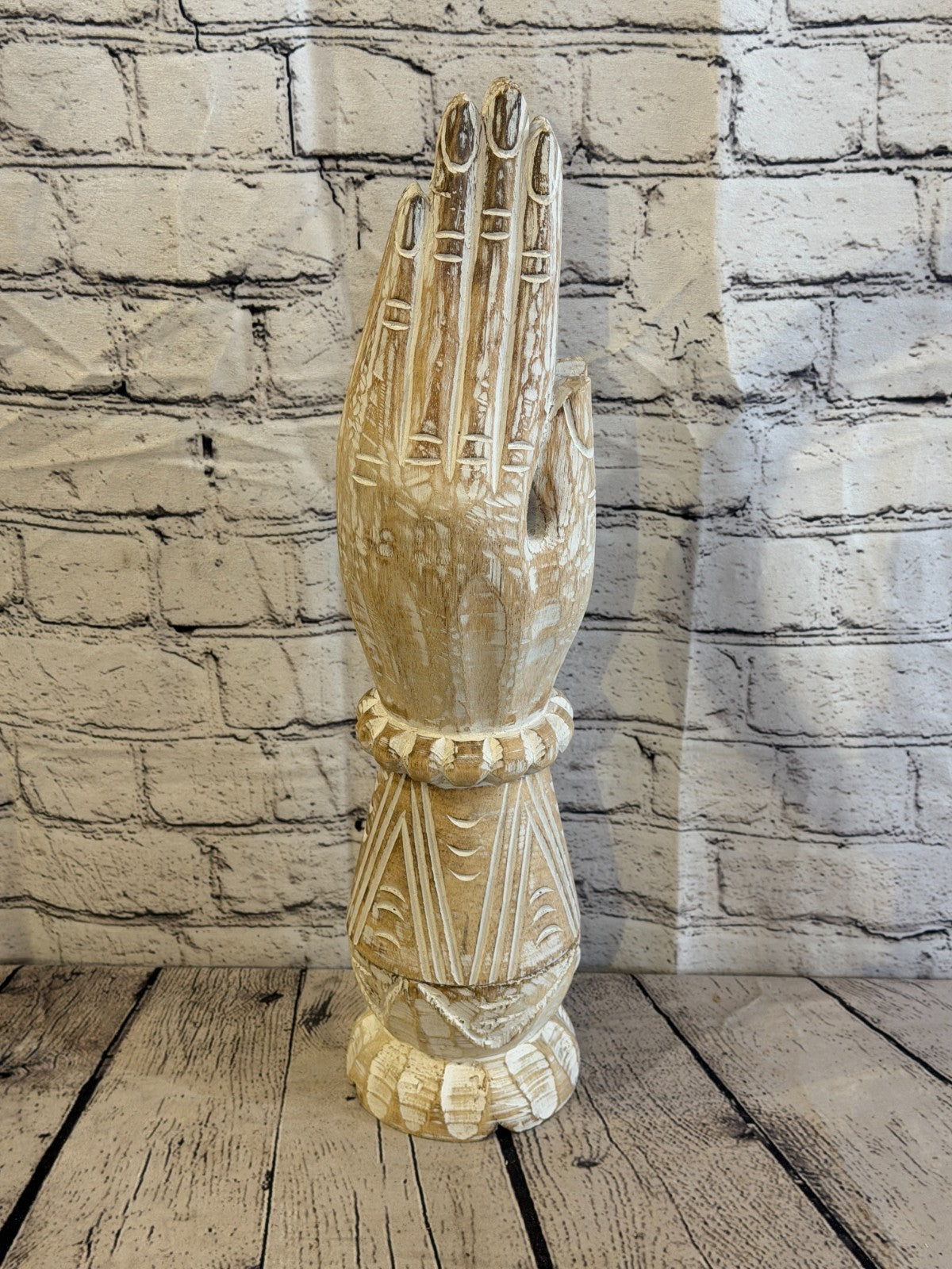 50cm White Wooden Hand Carved Praying Hands Incense Holder Two Parts3