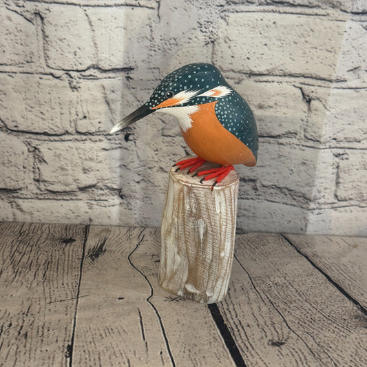 20cm Kingfisher Wooden Bird Ornament Seaside Coastal Nautical Handcrafted Decor0