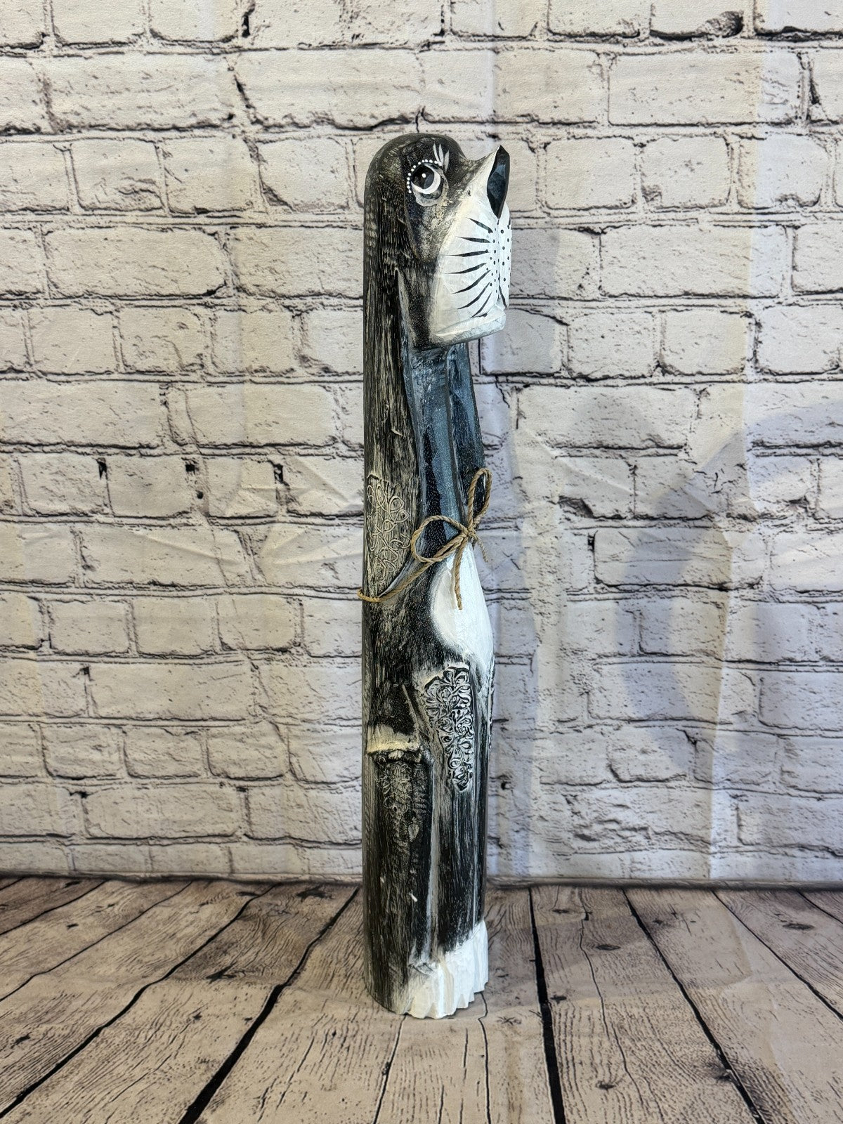 60cm Grey Wooden Shabby Dog Statue Ornament Fair Trade Handcarved2