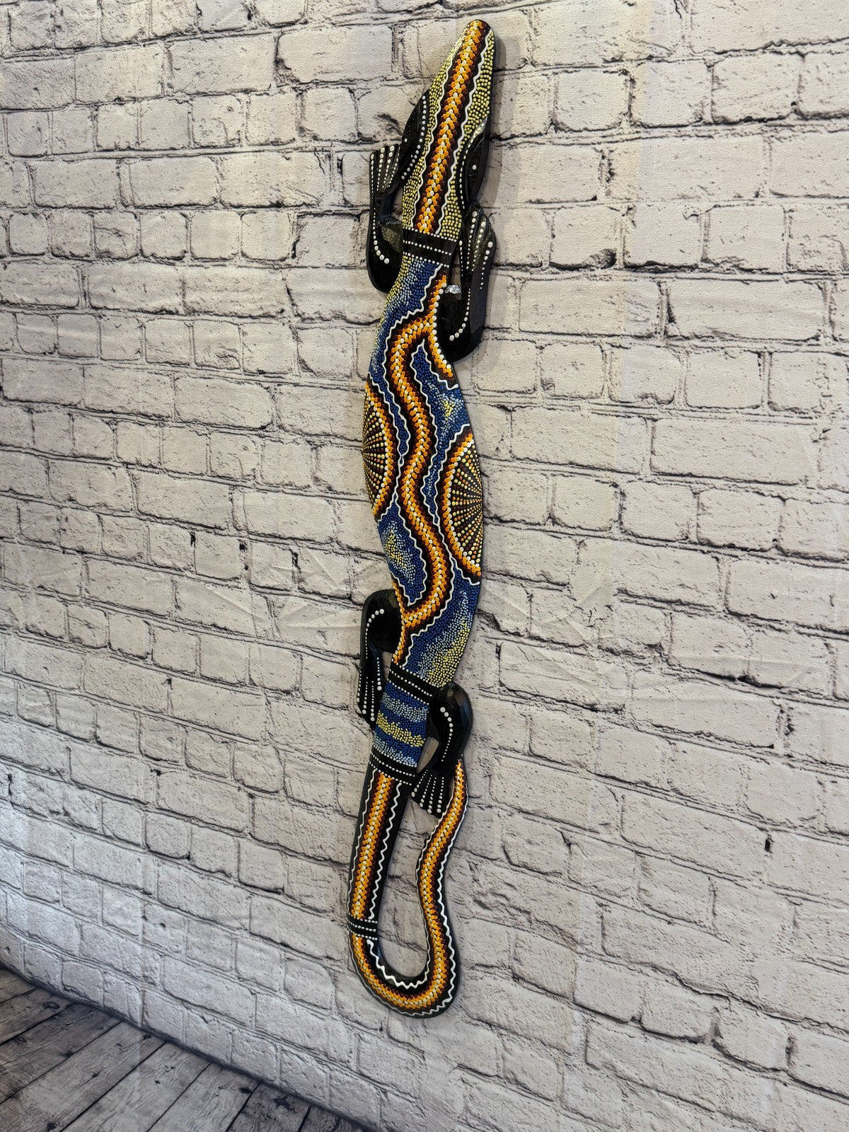 100cm Gecko Carved Wooden Dot Painted Ethnic Tribal Tiki Wall Art No 4 New1