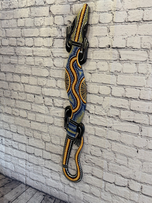 100cm Gecko Carved Wooden Dot Painted Ethnic Tribal Tiki Wall Art No 4 New1
