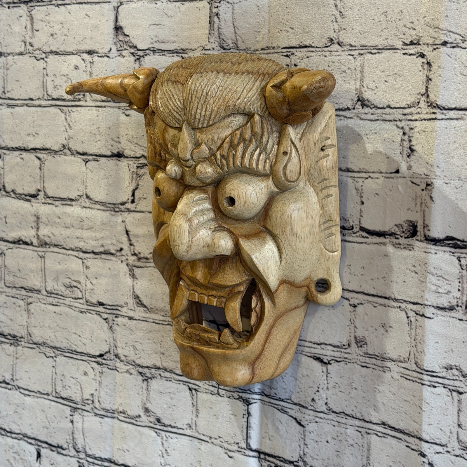 30cm x 25cm Wooden Japan Oni Mask Wall Art Hibiscus Wood Hand Carved Fair Trade1