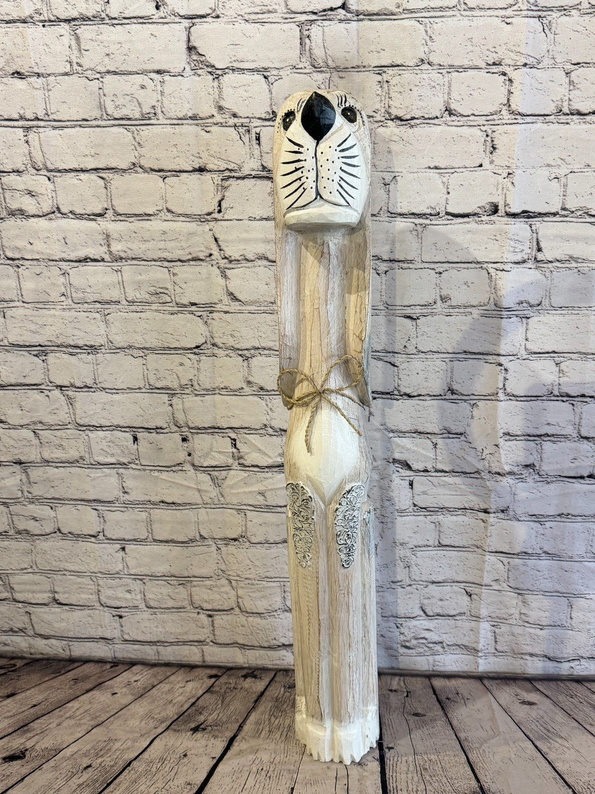 80cm White Wooden Shabby Dog Statue Ornament Fair Trade Handcarved1