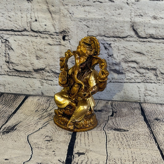Bronze & Bronze 12cm Small Ganesh Ganesa Sitting On Lotus Statue Resin Hindu0