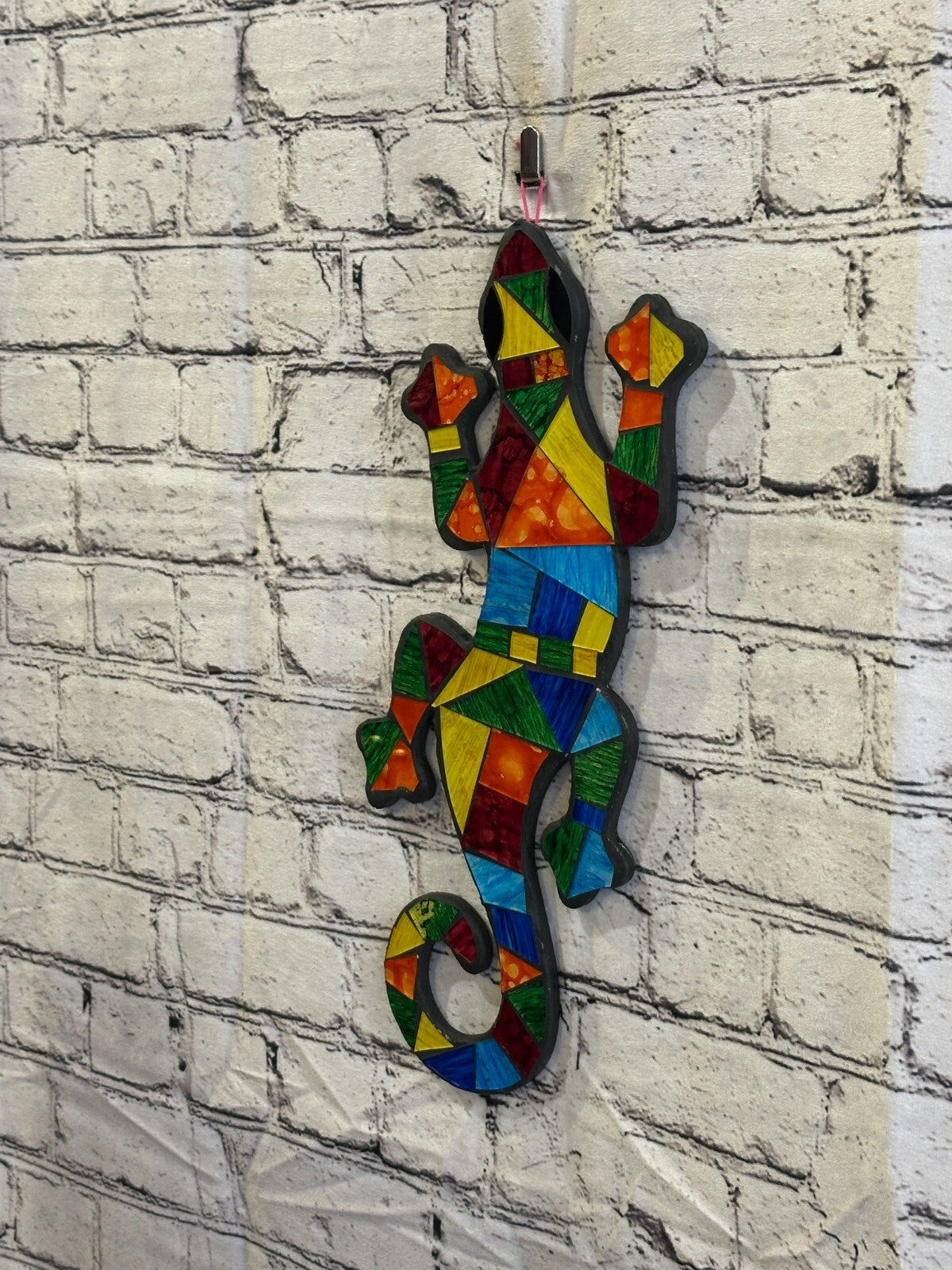 Rainbow Gecko Lizard Mosaic Tile Wall Hanging Mirror 40cm x 15cm Handmade New1