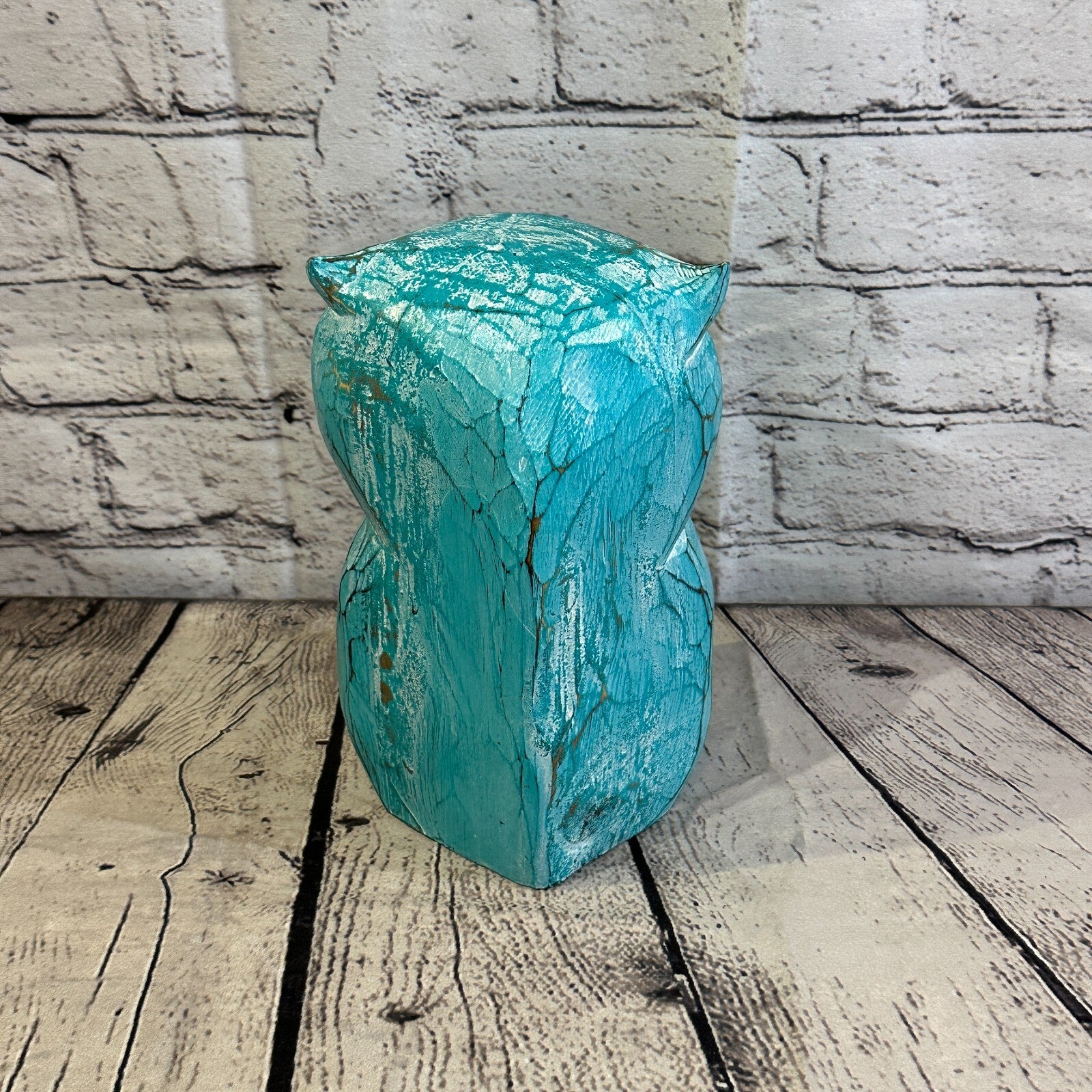 20cm x 15cm Green Flower Wooden Shabby Owl Statue Ornament Fair Trade Handcarved5