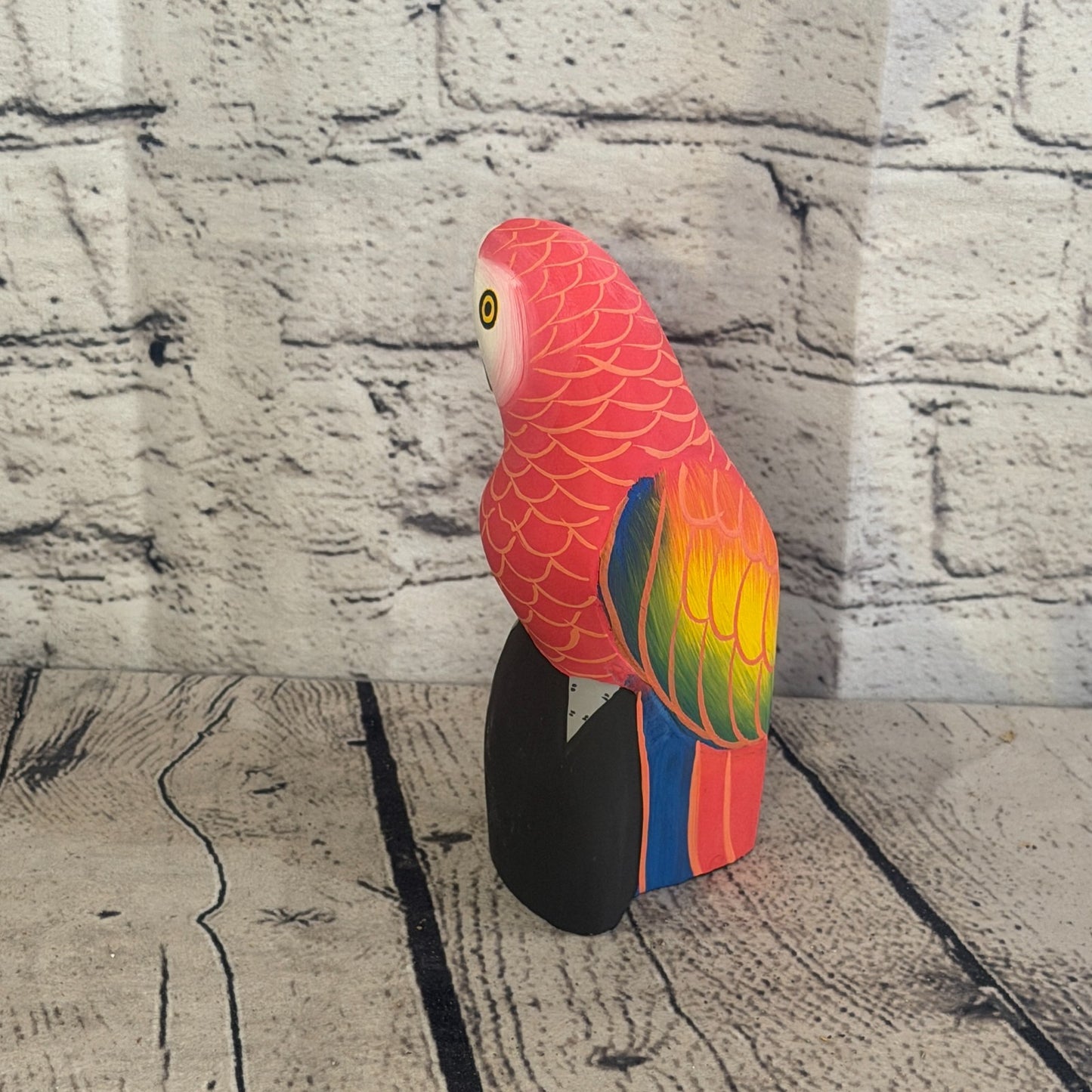 15cm Bright Red Parrot Bird Ornament Statue Fair Trade Hand Made Carved Wood3