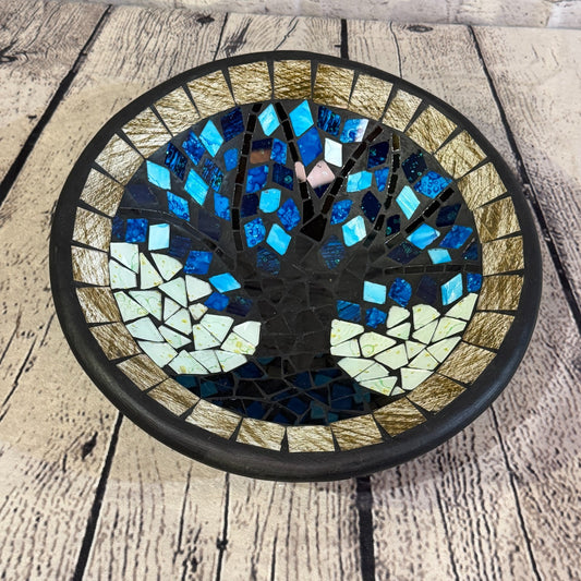 28cm Tree Of Life Blue Grey Round Mosaic Handmade Ceramic Glass Tile Bowl Fruit0
