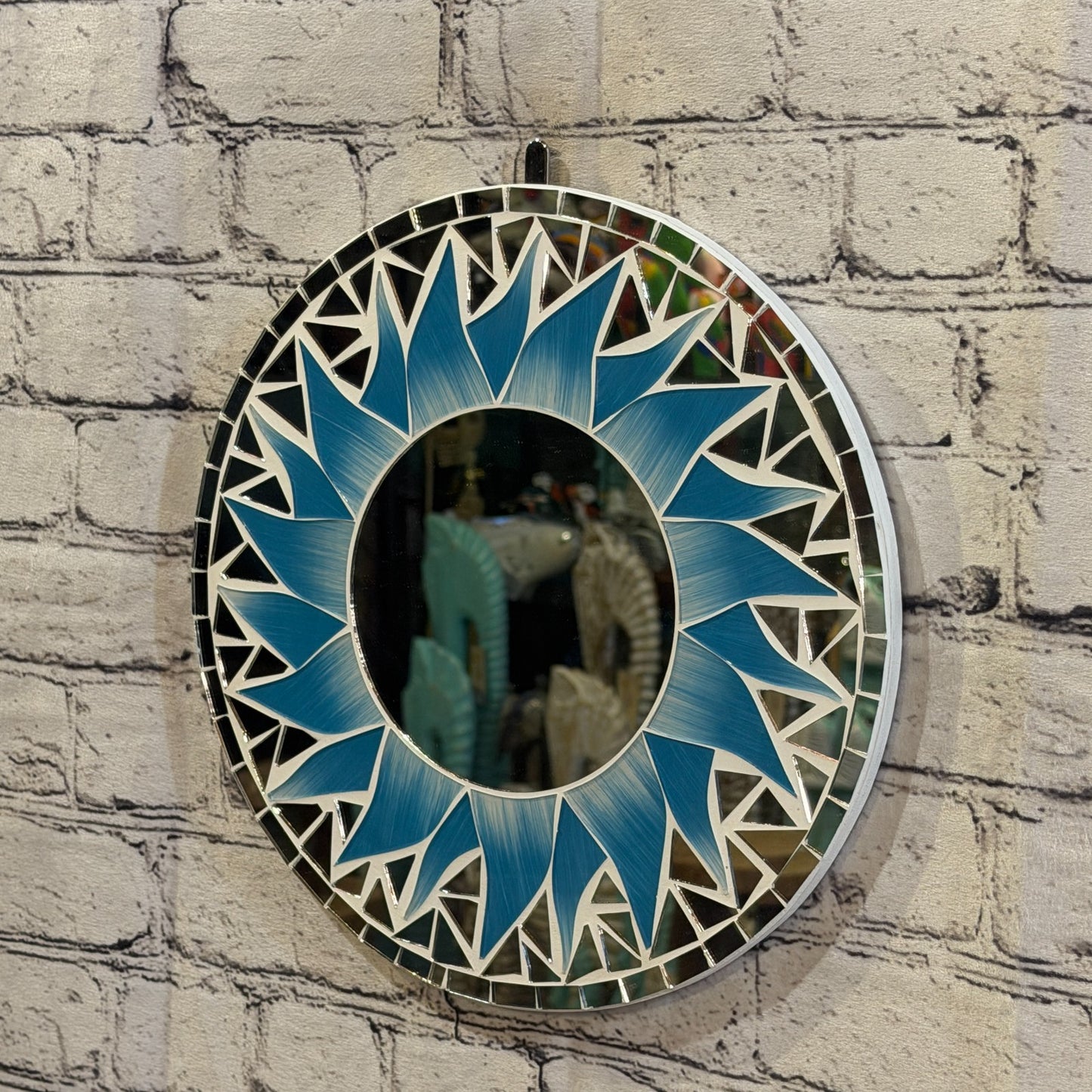 Turquoise Blue Sun Flame Mosaic Tile Wall Mirror 30cm x 30cm 12 Inches Handmade1