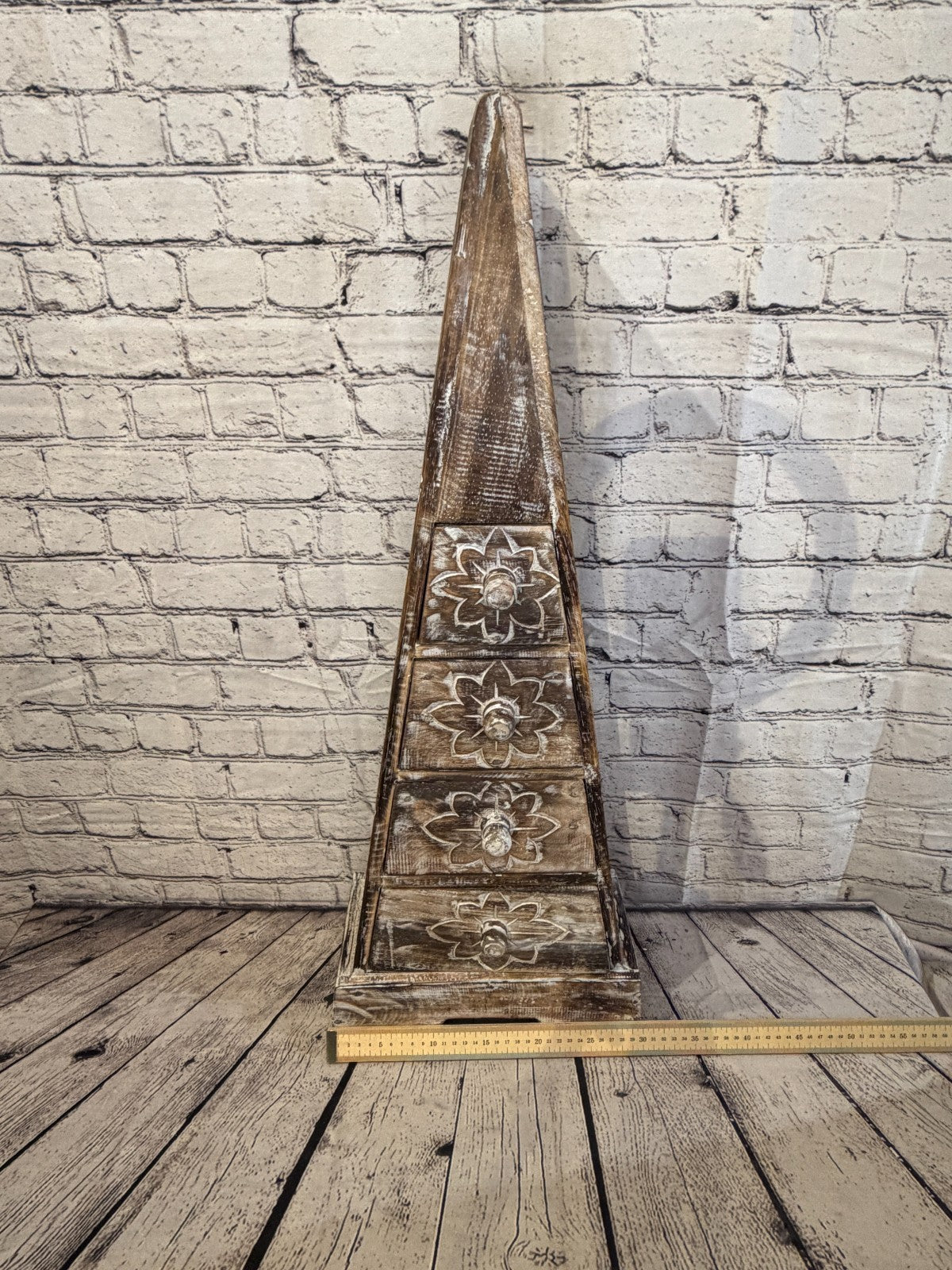 80cm x 30cm Brown 3 Draw Pyramid Wooden Side Cabinet Living Storage Furniture6