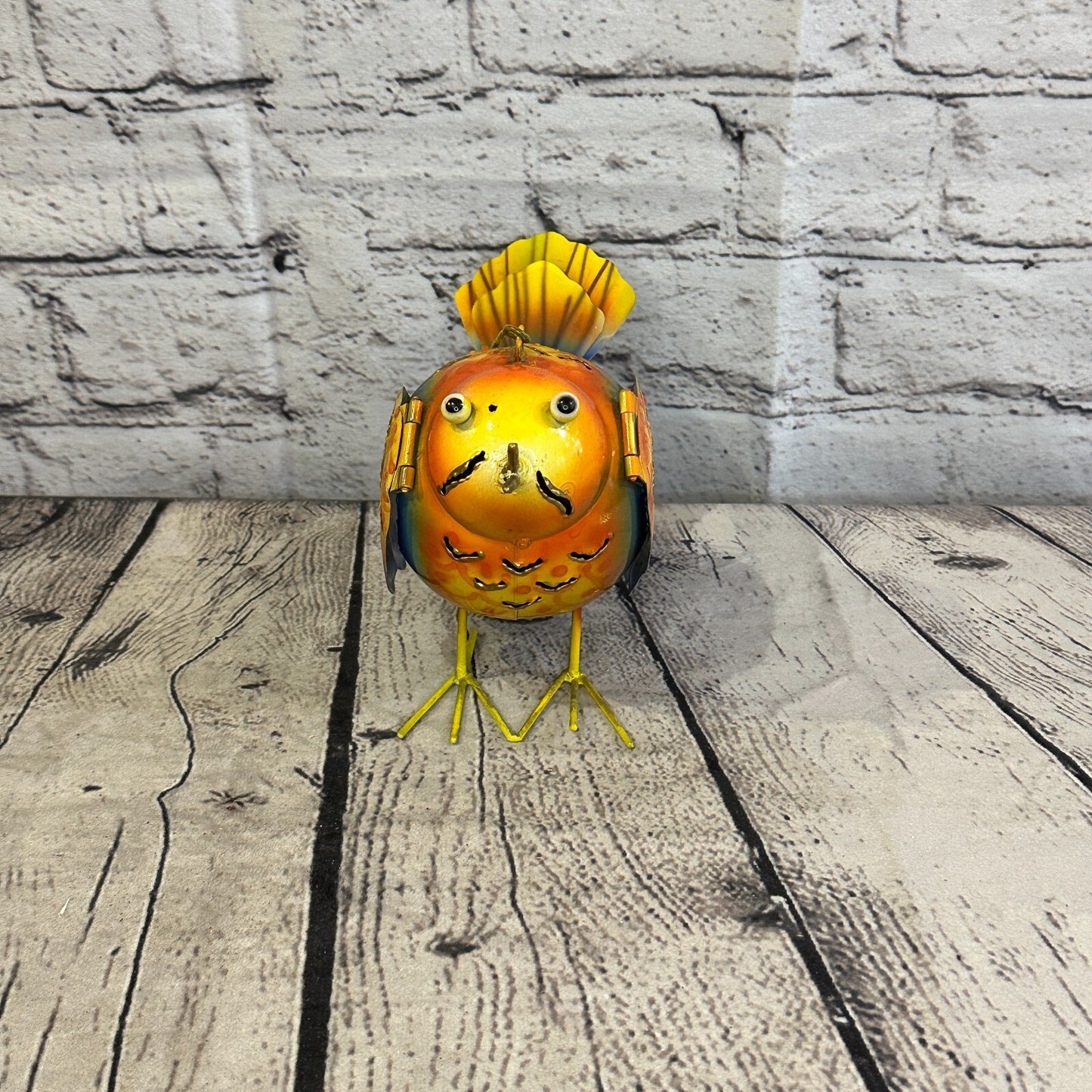 15cm x 15cm Orange Dark Blue Bird Metal Tin Wall Hanging Ornament Painted Statue1