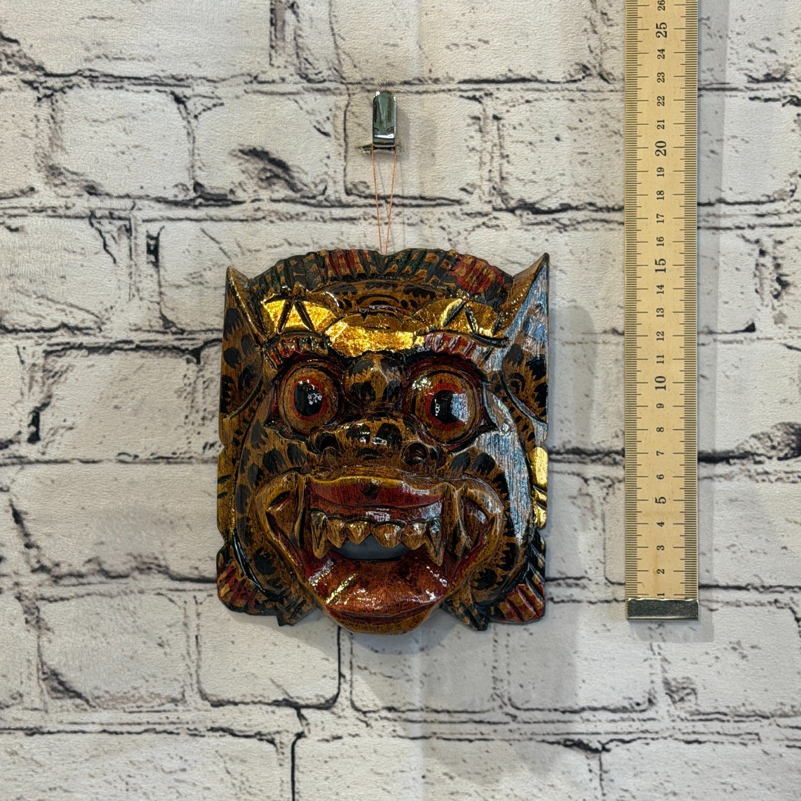 Medium Wooden Natural Barong Wall Mask 15cm x 15cm Handmade And Fairtrade Hindu4