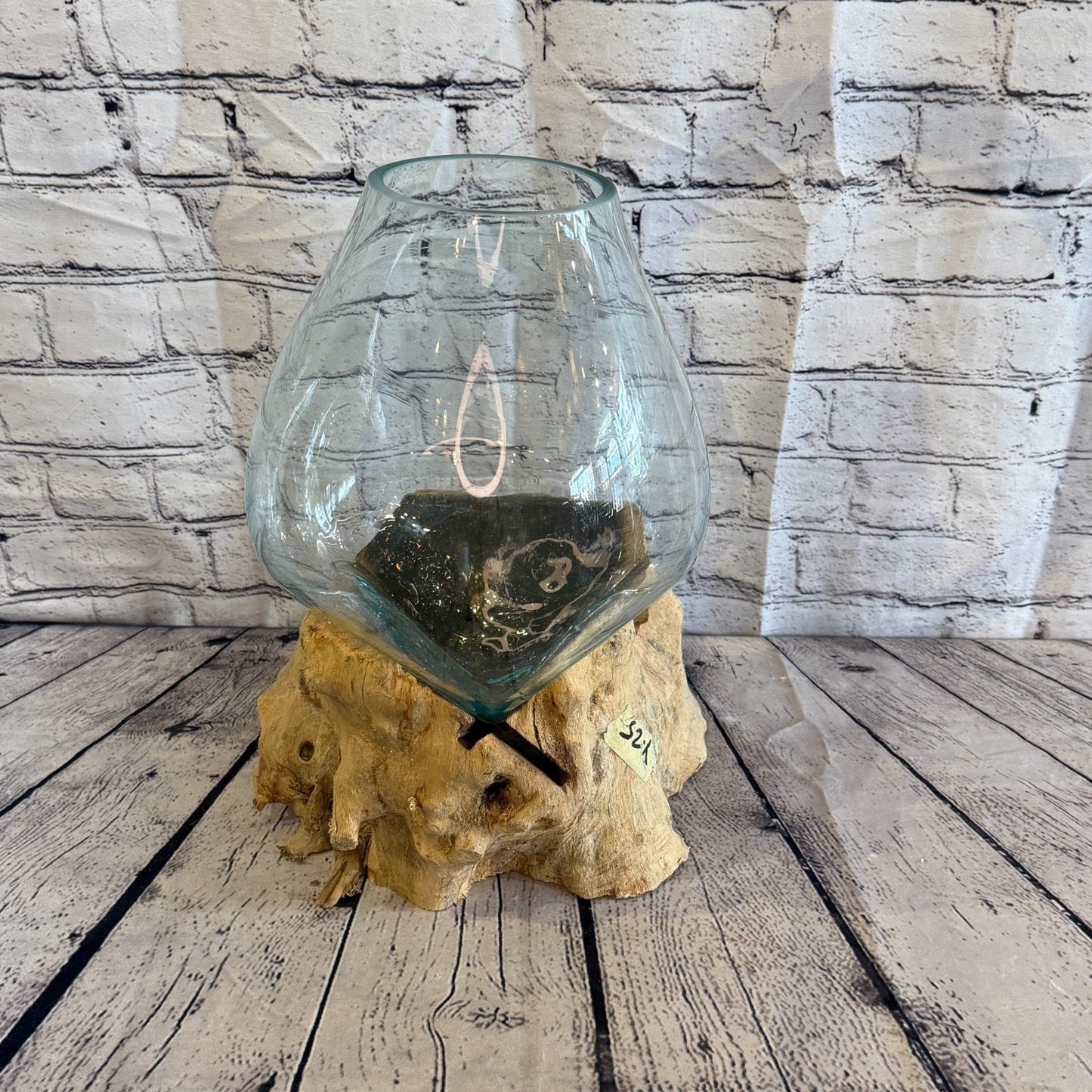 40cm Tall Clear Colour Melted Glass Wood Decorative Vase Glass Sculpture Crafted1