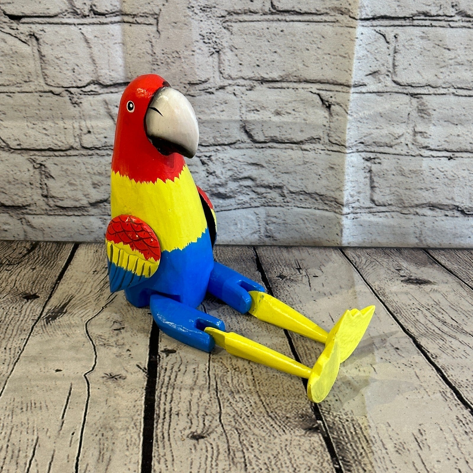20cm Colourful Parrot Sitting Animal, Wooden Shelf Ornament Handmade Fairtrade3