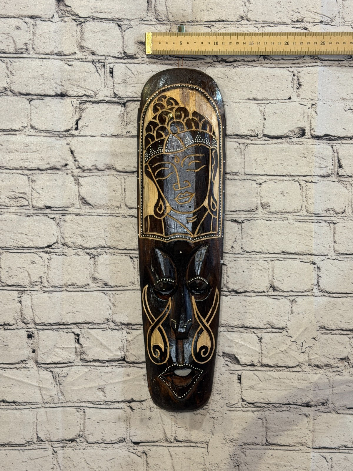 50cm Buddha Mask Carved Wooden Brown Work Painted Ethnic Tribal Tiki Wall Art3