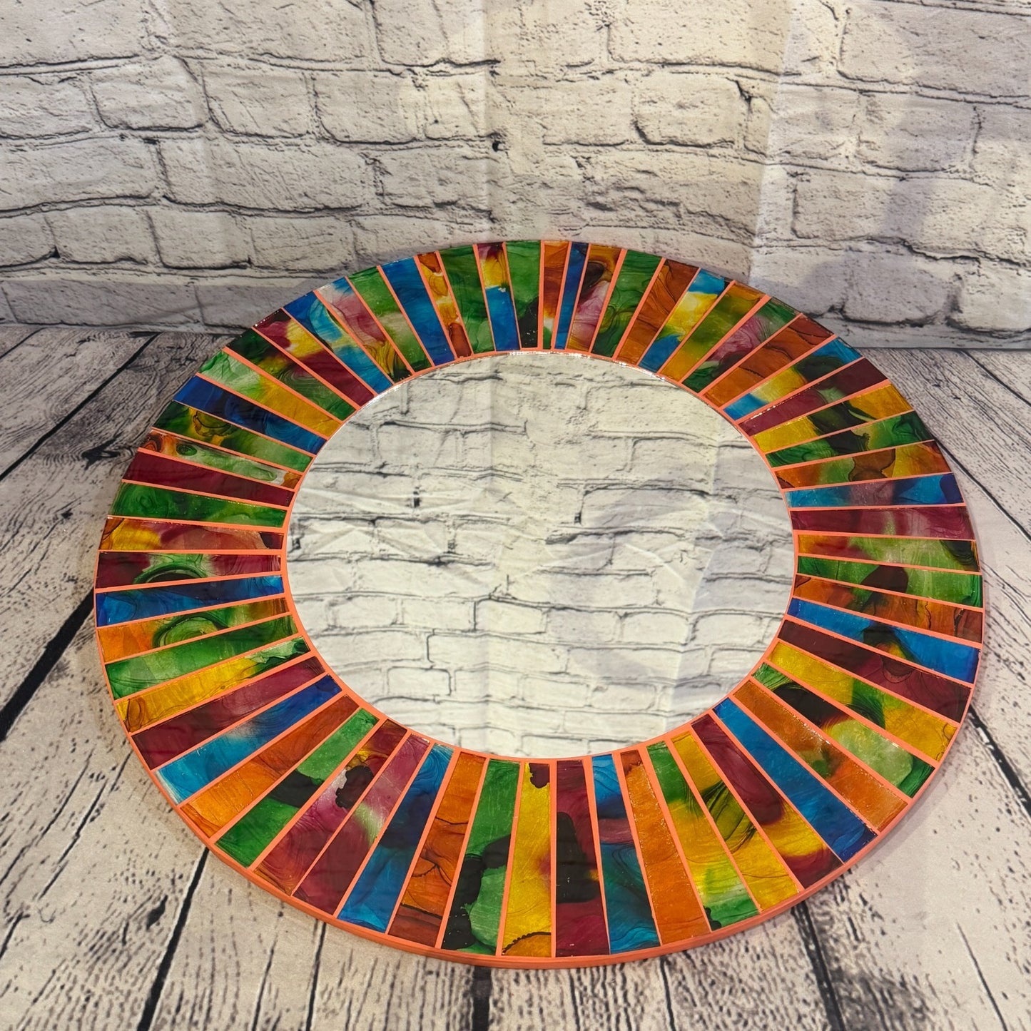 Rainbow Line Terracotta Mosaic Tile Wall Mirror 50cm x 50cm 20 Inches Handmade3