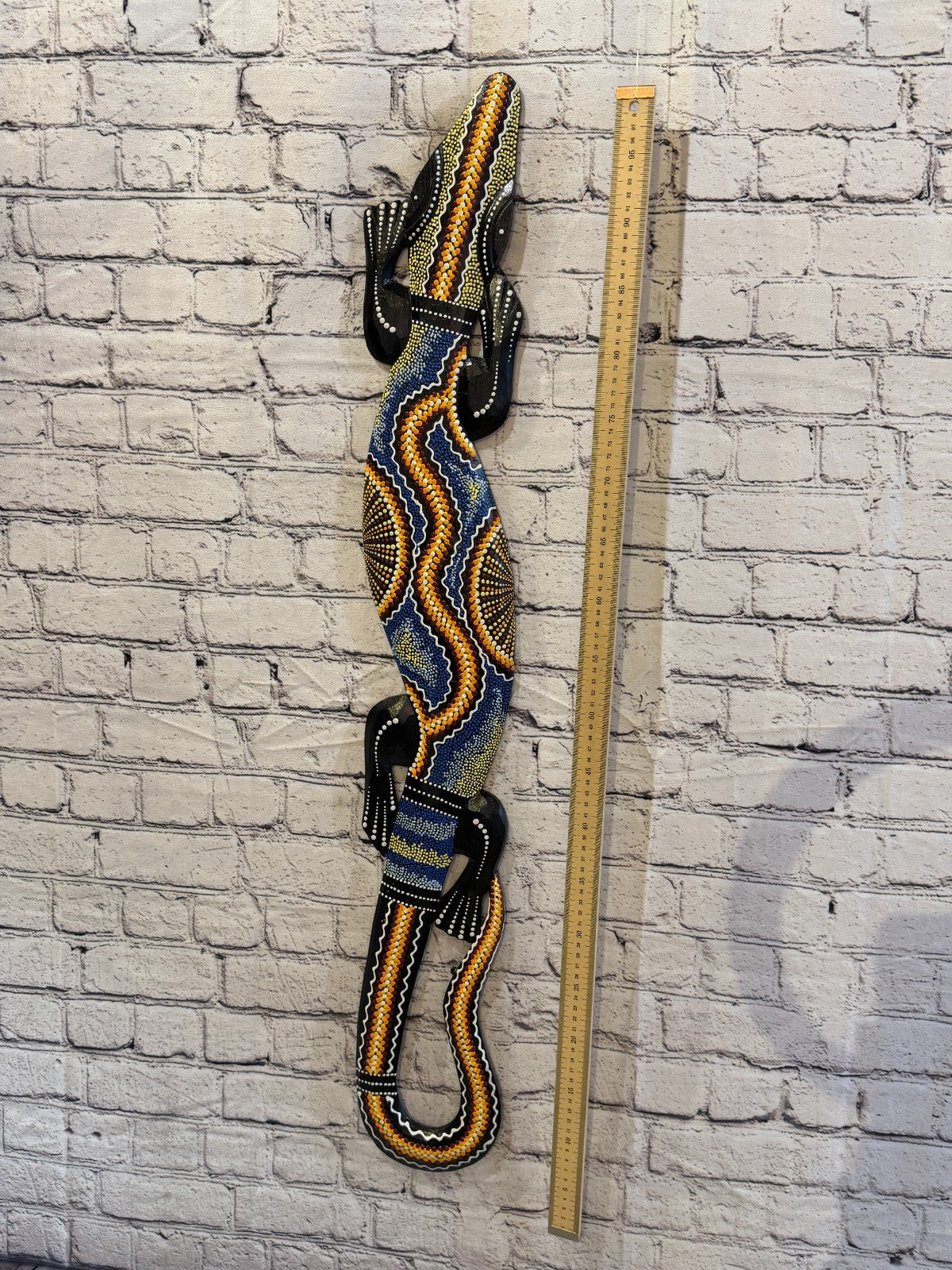 100cm Gecko Carved Wooden Dot Painted Ethnic Tribal Tiki Wall Art No 4 New4