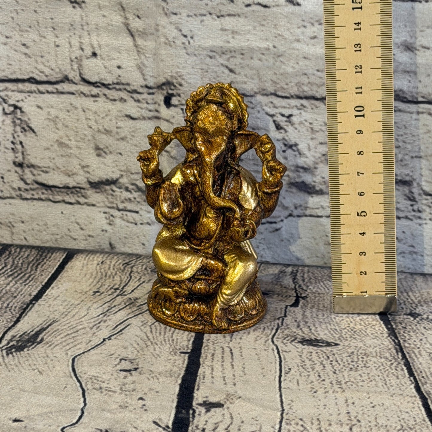 Bronze & Bronze 12cm Small Ganesh Ganesa Sitting On Lotus Statue Resin Hindu5