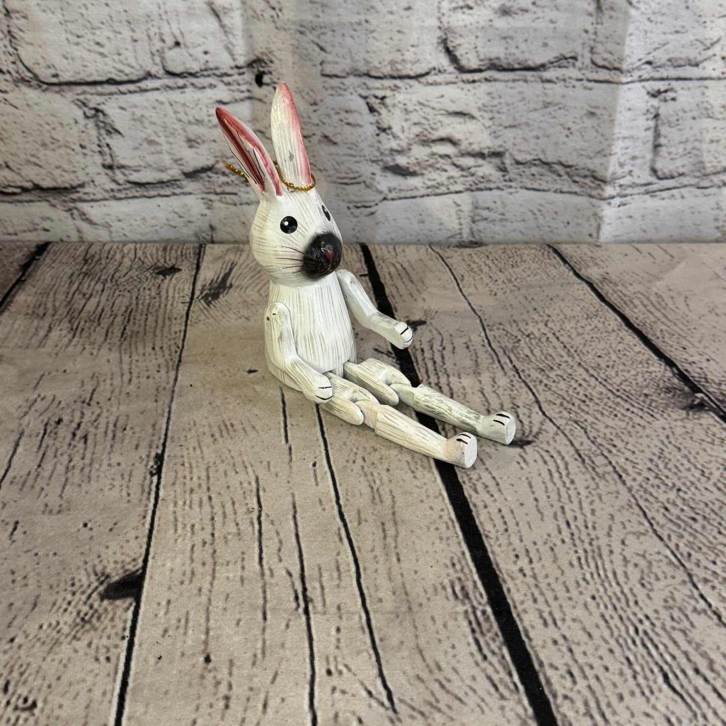 10cm White Bunny Rabbit Sitting Animal, Wooden Shelf Ornament Handmade Fairtrade2