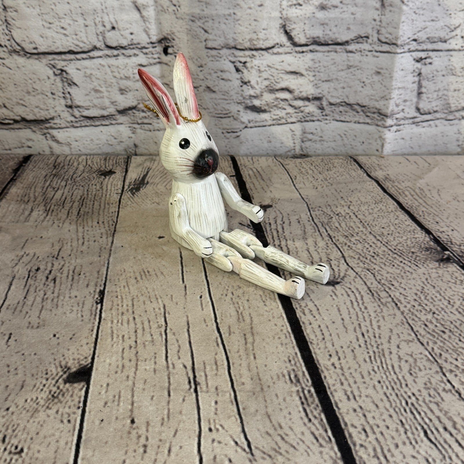 10cm White Bunny Rabbit Sitting Animal, Wooden Shelf Ornament Handmade Fairtrade2