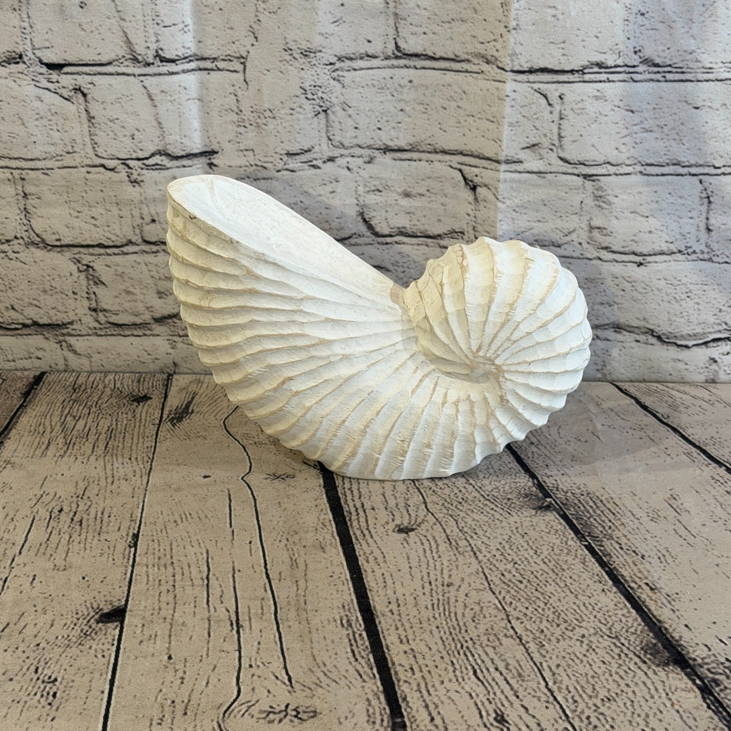 25cm White Shabby Pastel Nautilus Shell Ornament Decor Carved Light Wood Figure3
