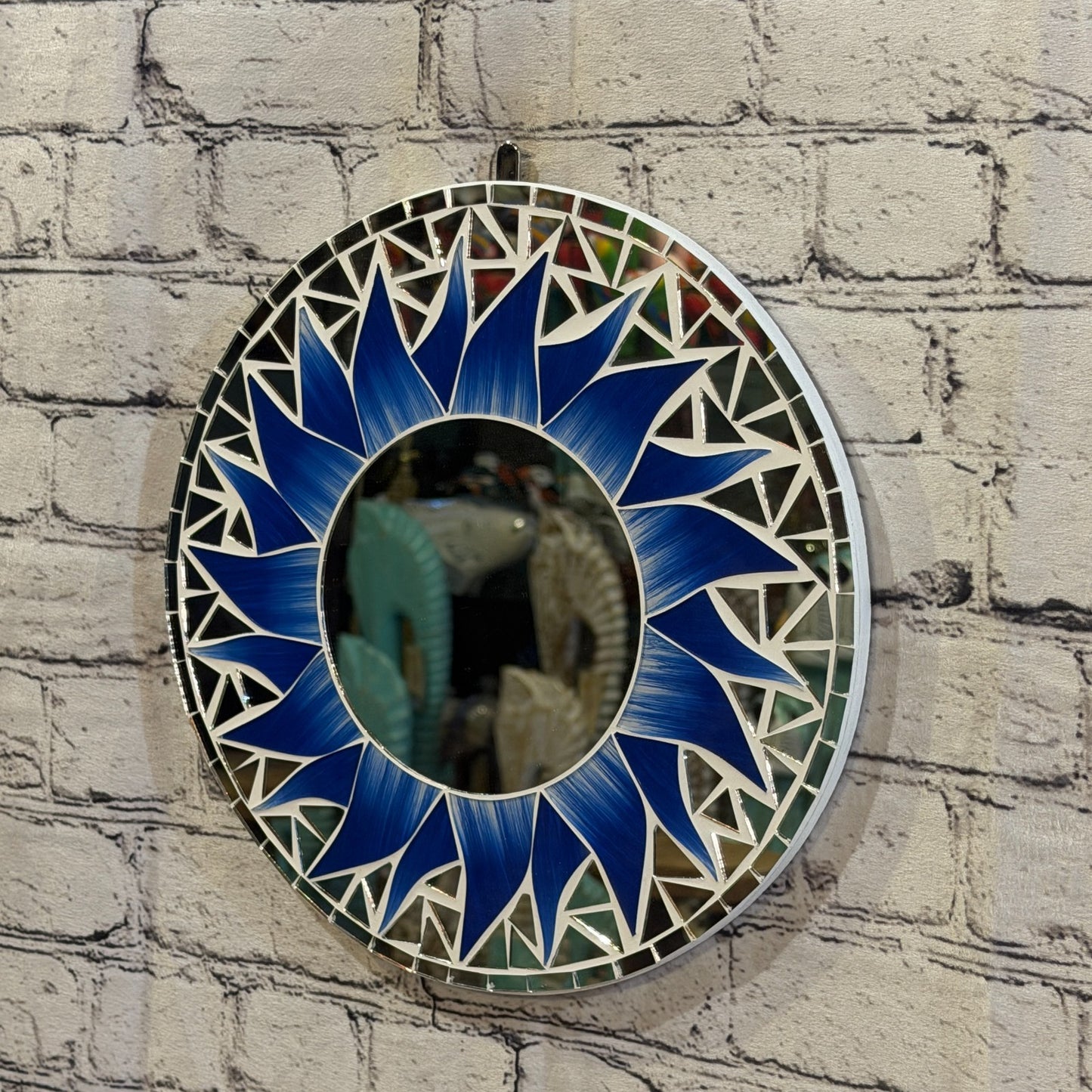 Dark Blue Sun Flame Mosaic Tile Wall Mirror 30cm x 30cm 12 Inches Handmade1