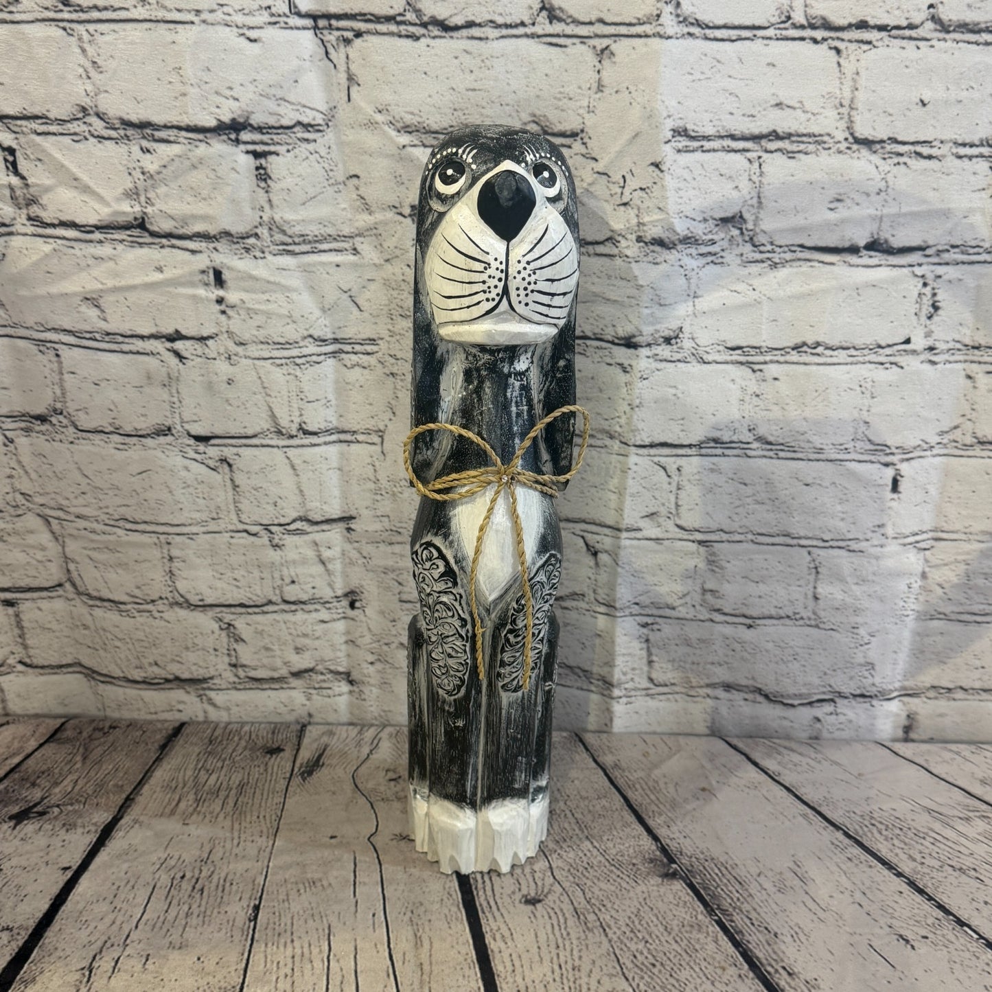 40cm Grey Wooden Shabby Dog Statue Ornament Fair Trade Handcarved1