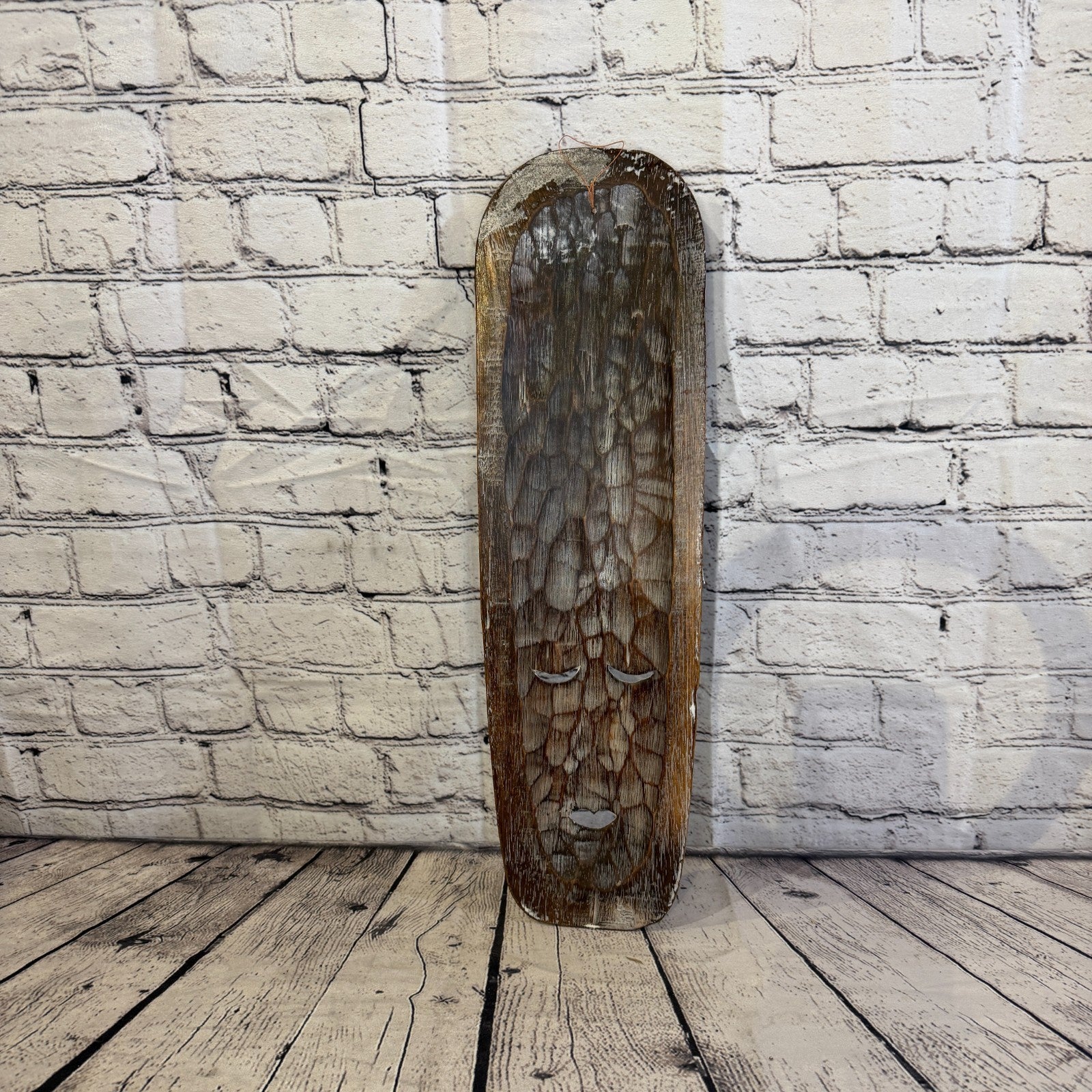 50cm Wave Brown Thick Painted Mask Carved Wooden Ethnic Tribal Tiki Wall Art5