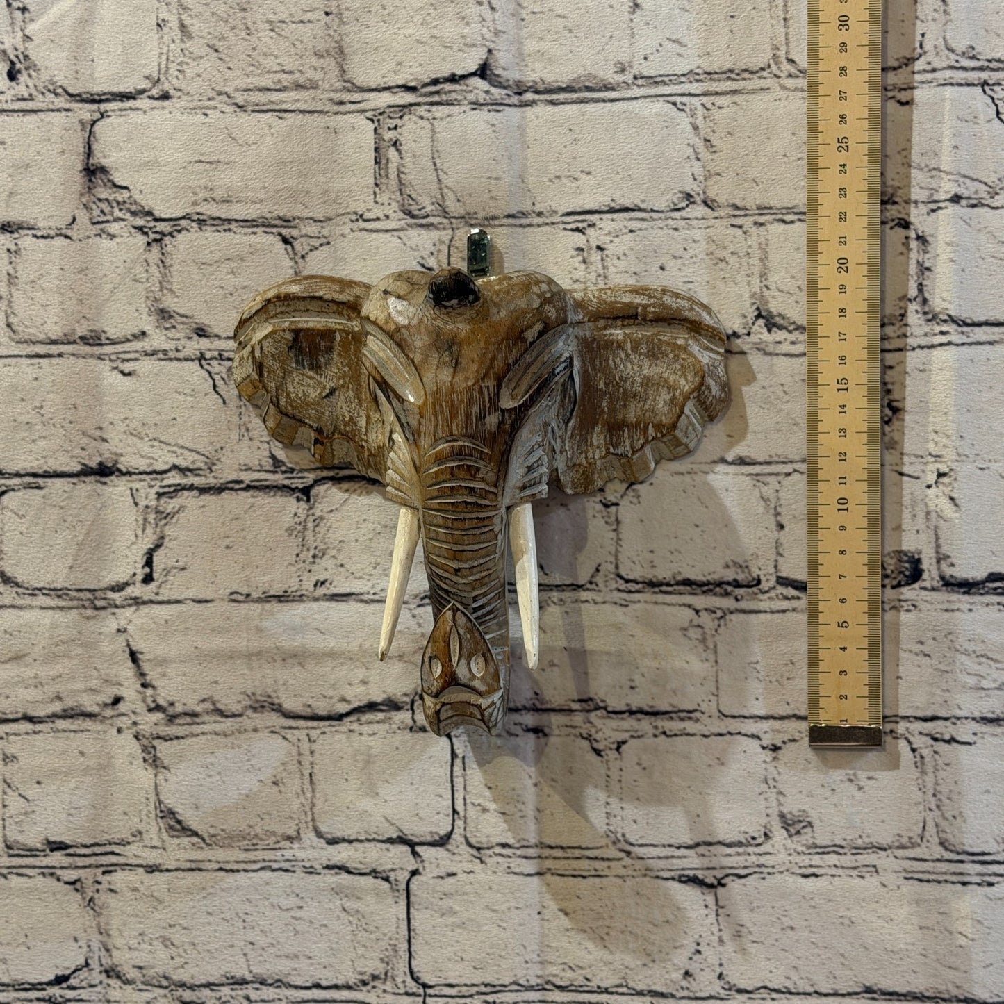 20cm x 20cm Plain Brown Painted Wood Elephant Head Wall Mounted Art Shabby4