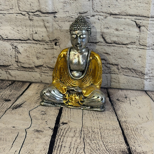 Gold & Silver 15cm x 12cm Small Thai Buddha Sitting Statue Resin Hindu0