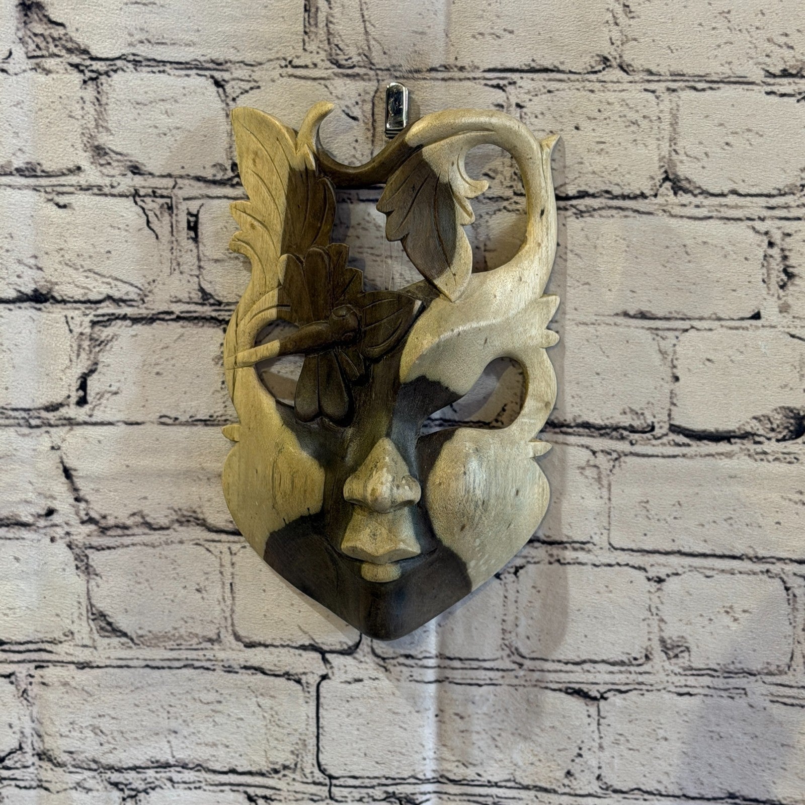 25cm Wooden Soulmate Mask Wall Art Hibiscus Wood Hand Carved Fair Trade Design 40