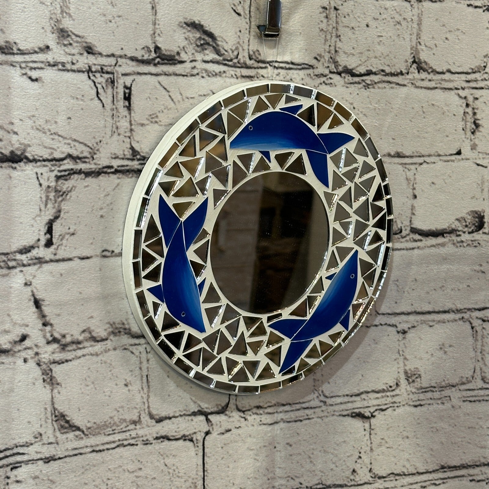 Blue Dolphin Mosaic Tile Wall Mirror 20cm x 20cm 8 Inches Handmade New0