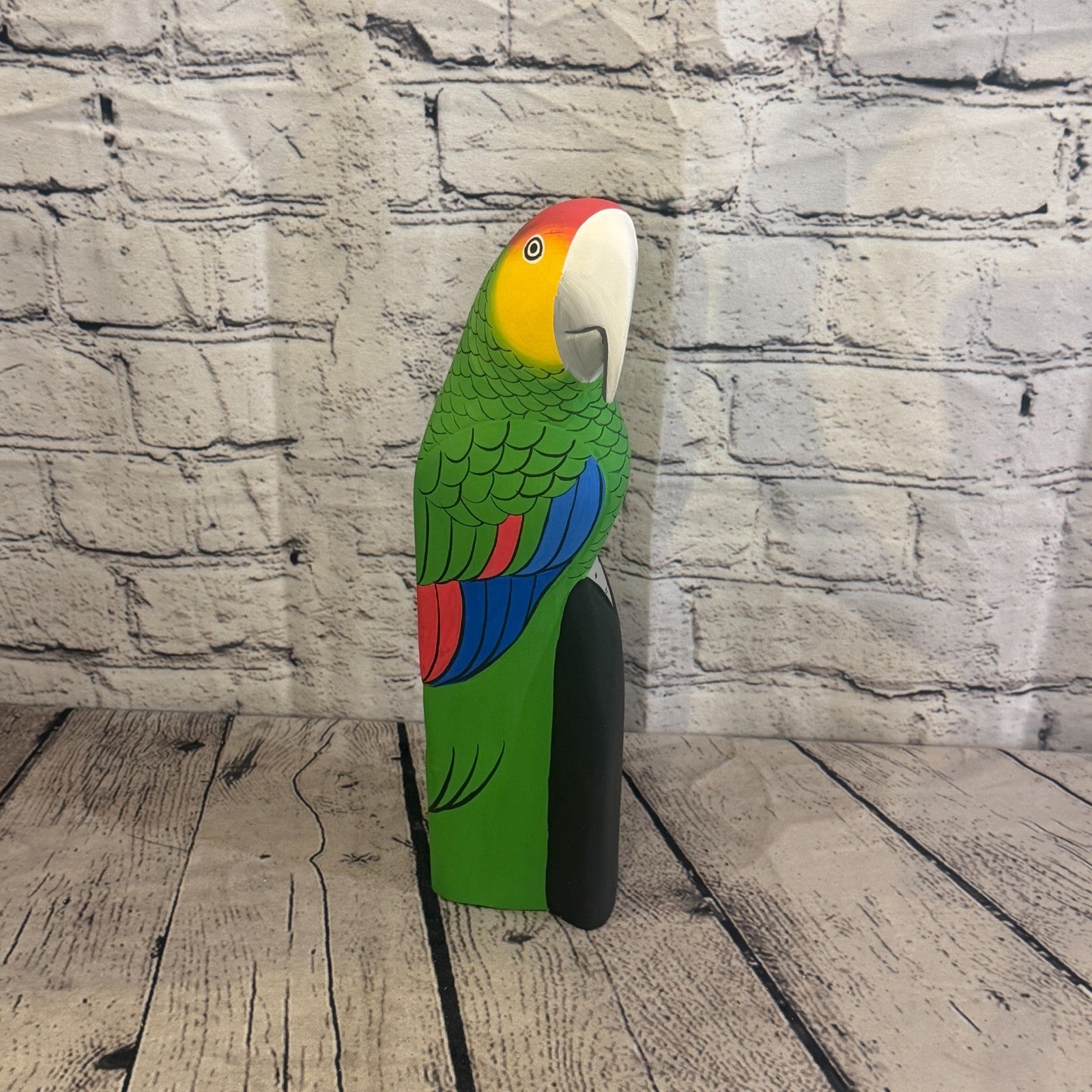 30cm Bright Green Parrot Bird Ornament Statue Fair Trade Hand Made Carved Wood0