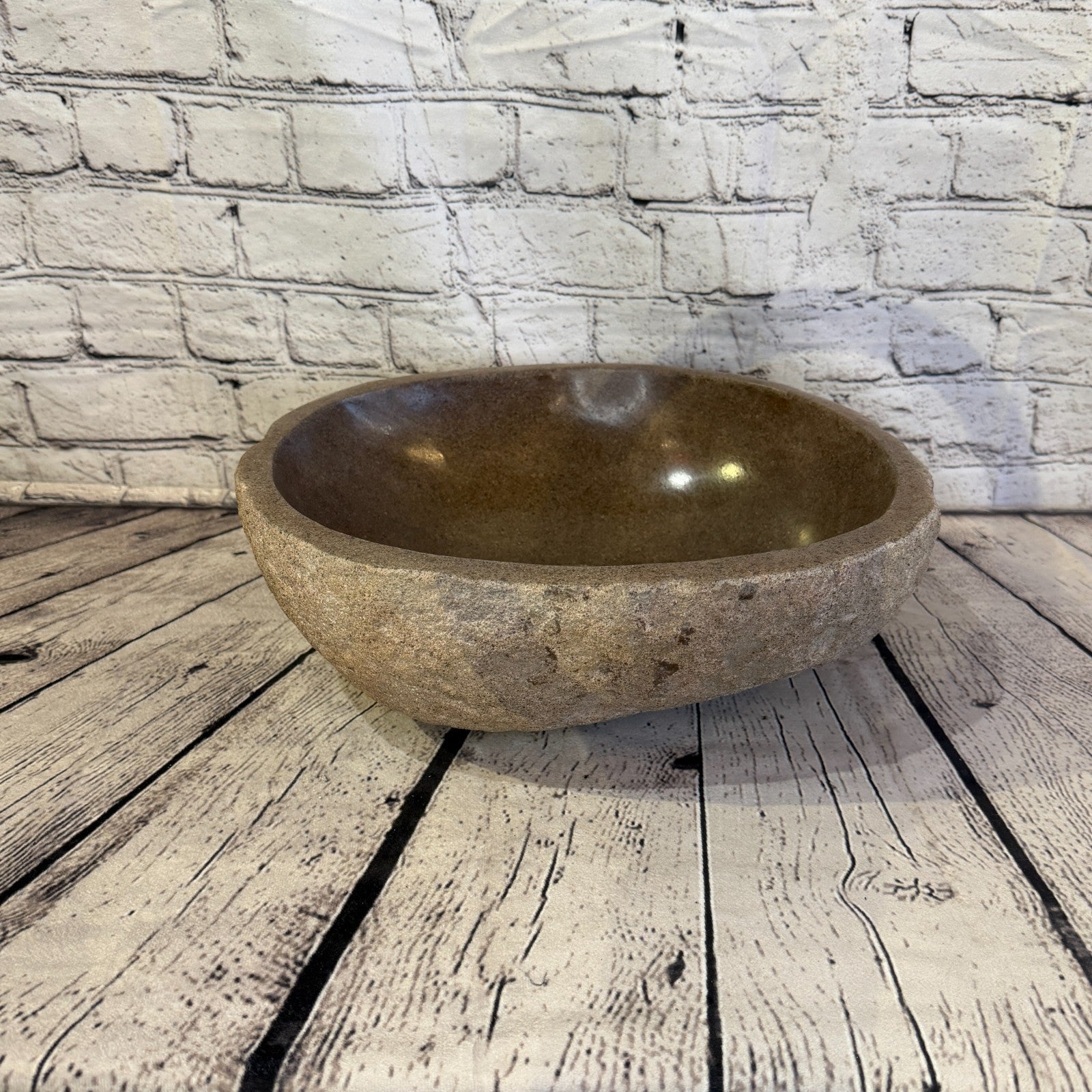 33cm x 29cm Wash Basin Bathroom Counter Top Washing River Stone Bowl Sink No 220