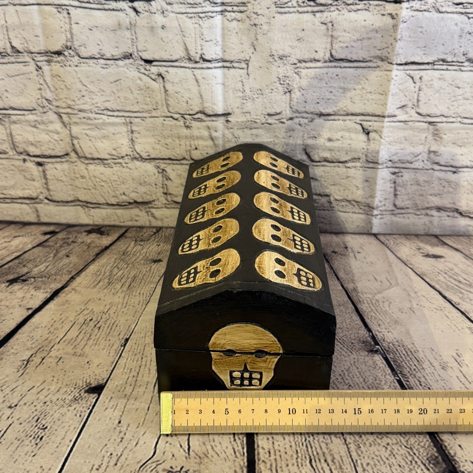 26cm x 12cm x 12cm Wood Gothic Pentagram Skull Coffin Jewellery Trinket Box8