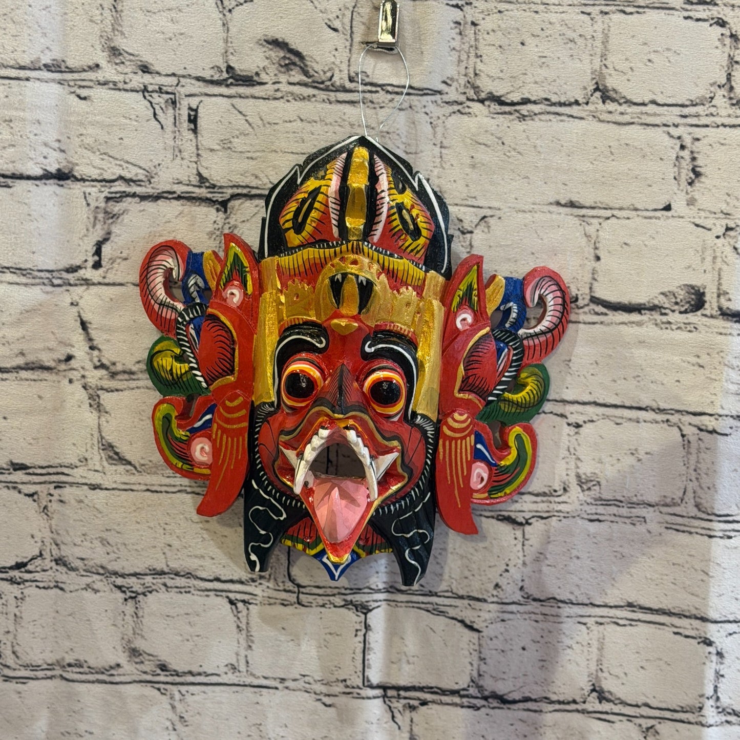 25cm Garuda Crown Red Demon Dragon Hindu Deity Wooden Hand Carved Mask Painted3