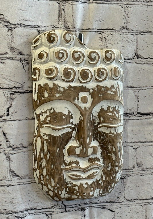 30cm Brown Tiki Style Wall Decoration Buddha Head Designer Mask Wooden Handmade0
