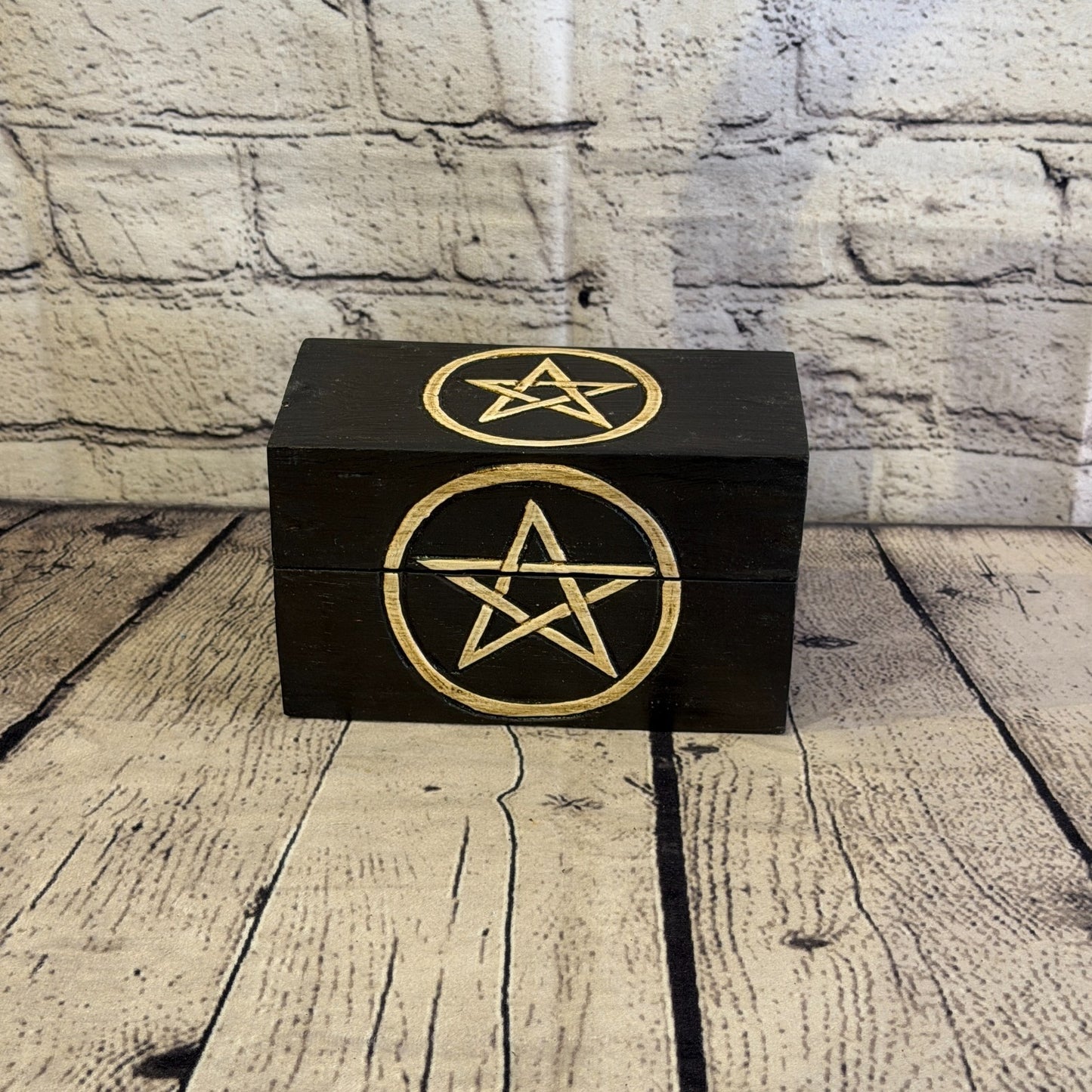 15cm x 10cm x 8cm Wood Gothic Pentagram Skull Coffin Jewellery Trinket Box1