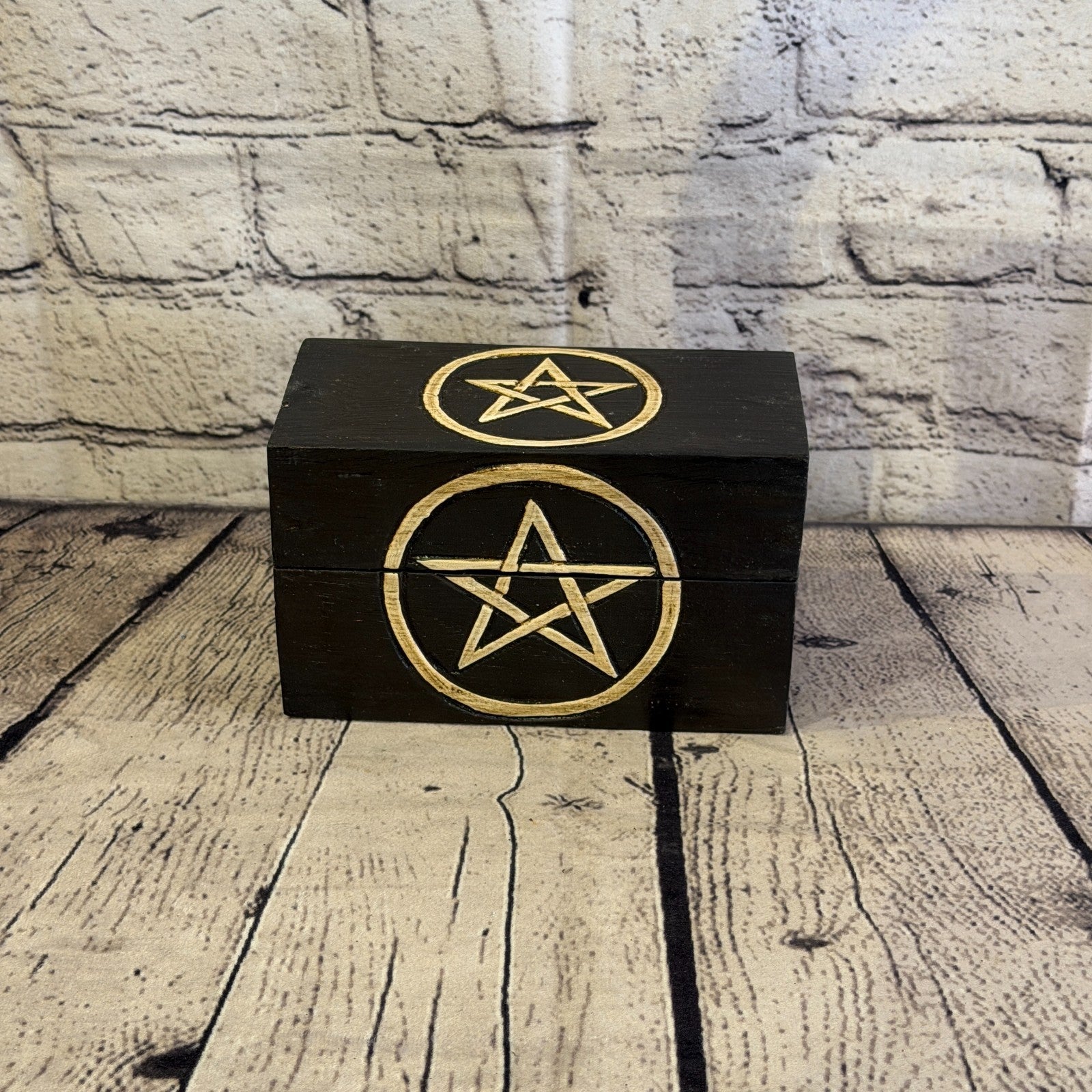 15cm x 10cm x 8cm Wood Gothic Pentagram Skull Coffin Jewellery Trinket Box1