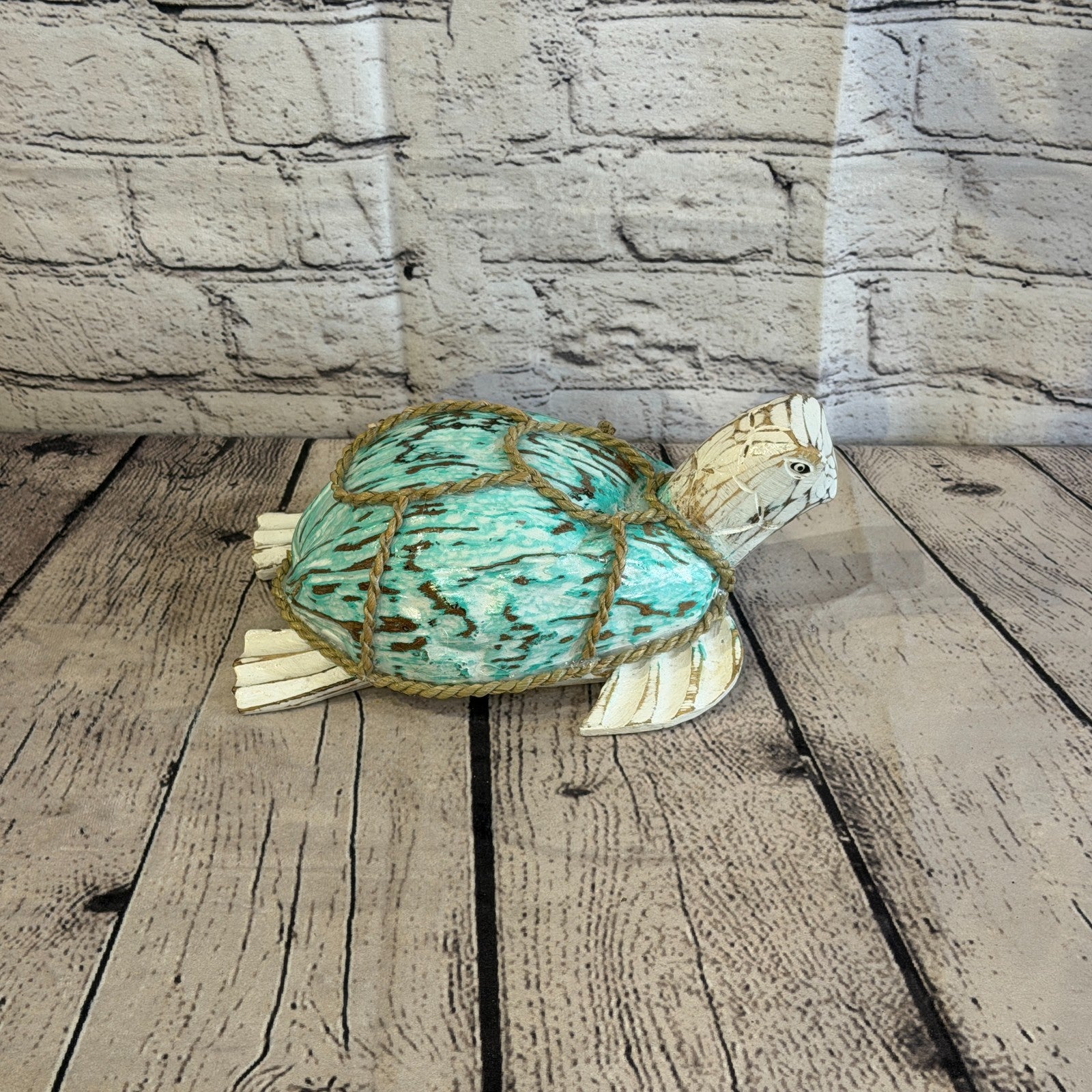 Green Body White Folk Art Painted Turtle Coconut Shell Ornaments Hanging Decor3