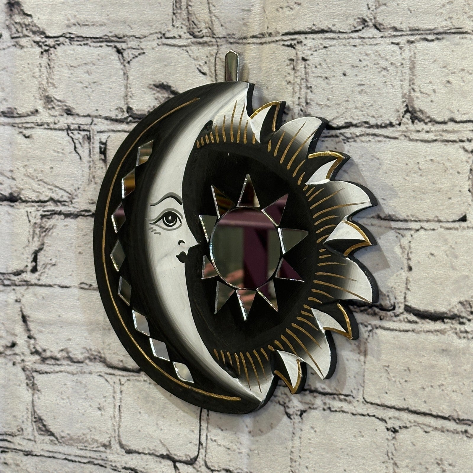 Black Half Moon Mosaic Tile Wall Mirror 20cm x 20cm 8 Inches Handmade Fairtrade1