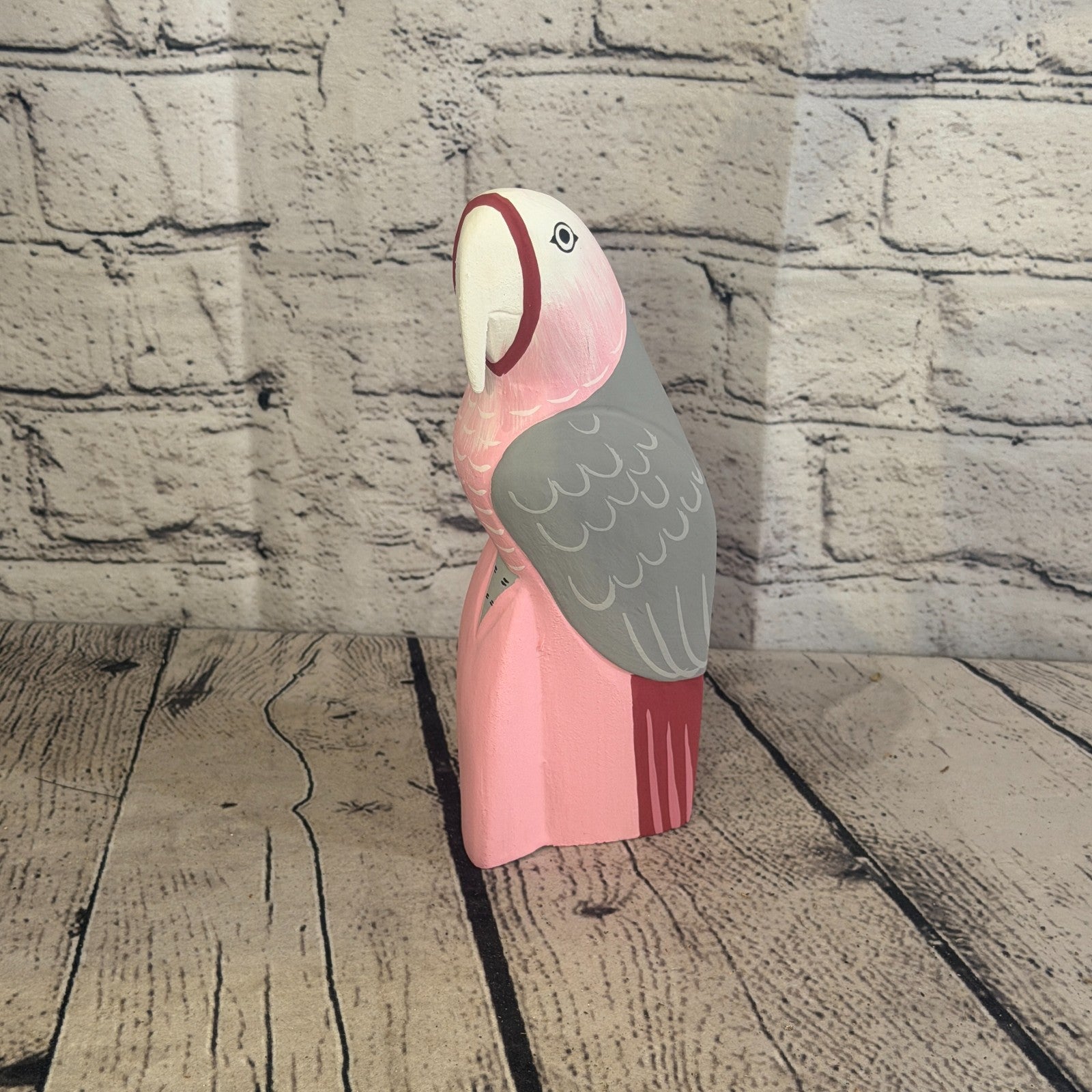 20cm Bright Pink Parrot Bird Ornament Statue Fair Trade Hand Made Carved Wood0