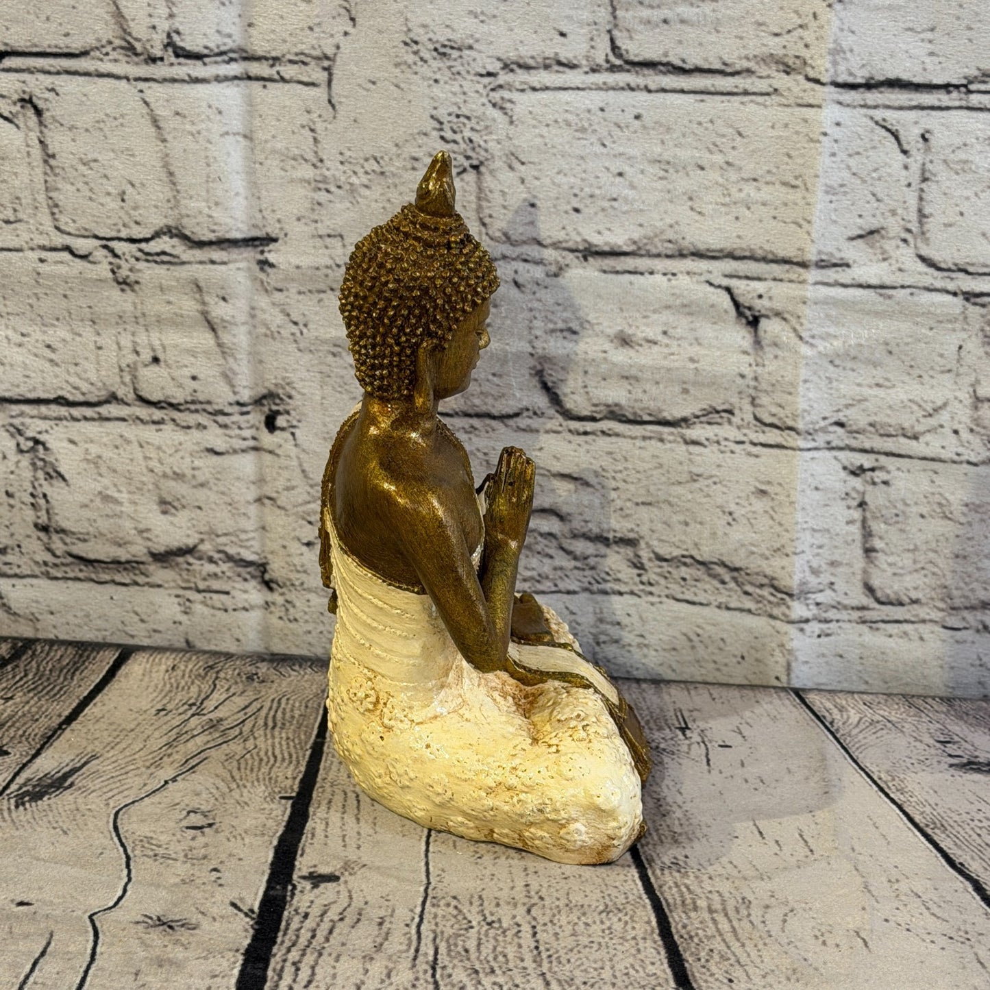 Cream & Bronze 20cm x 15cm Small Thai Spike Buddha Sitting Statue Resin Hindu3