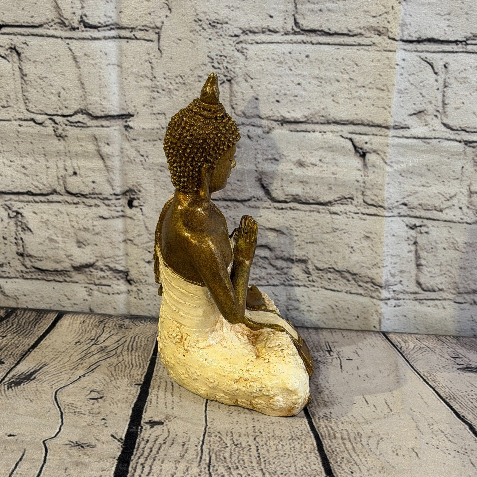 Cream & Bronze 20cm x 15cm Small Thai Spike Buddha Sitting Statue Resin Hindu3