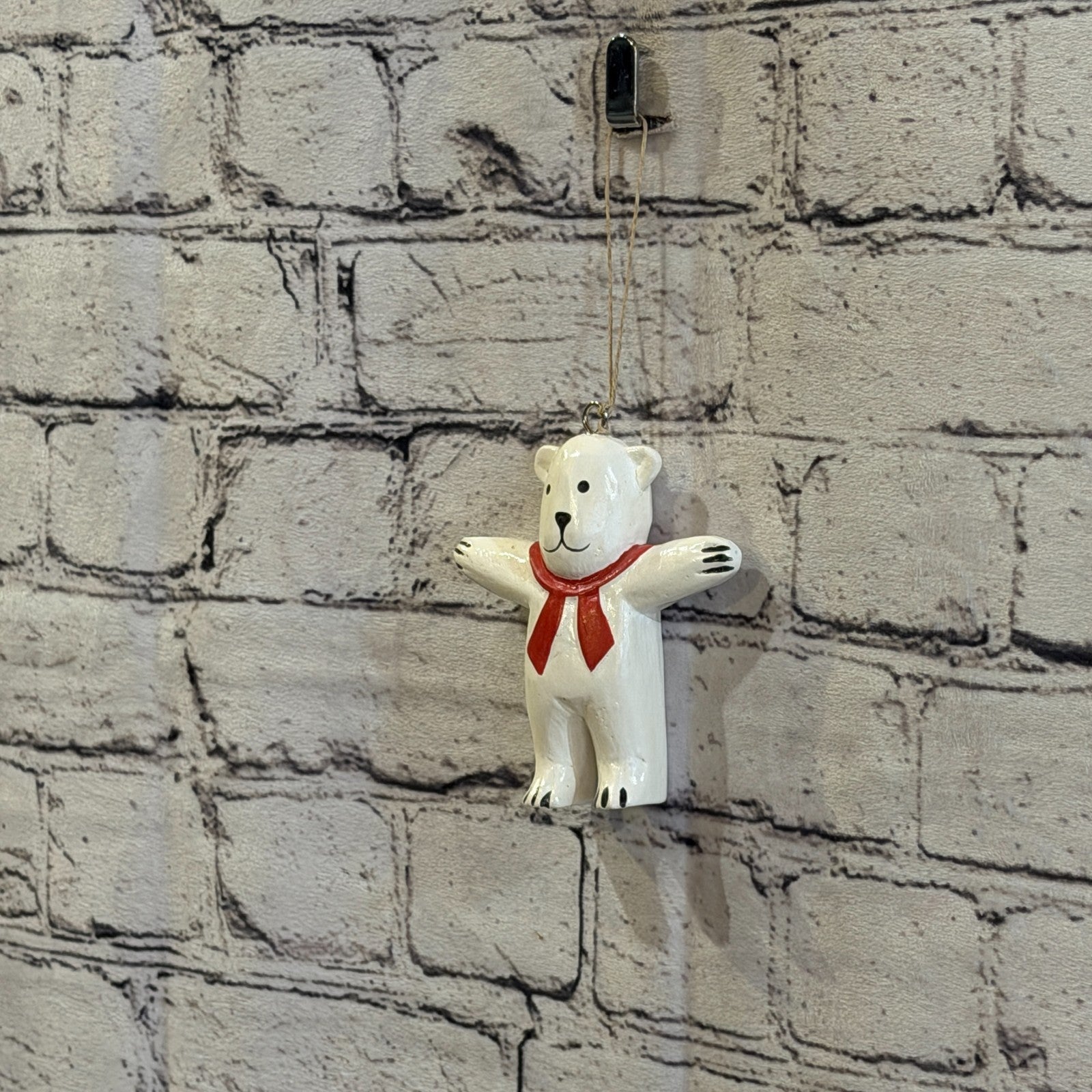 12cm Wall Hanging Polar Bear Christmas Figurine Folk Art Wood Handmade1