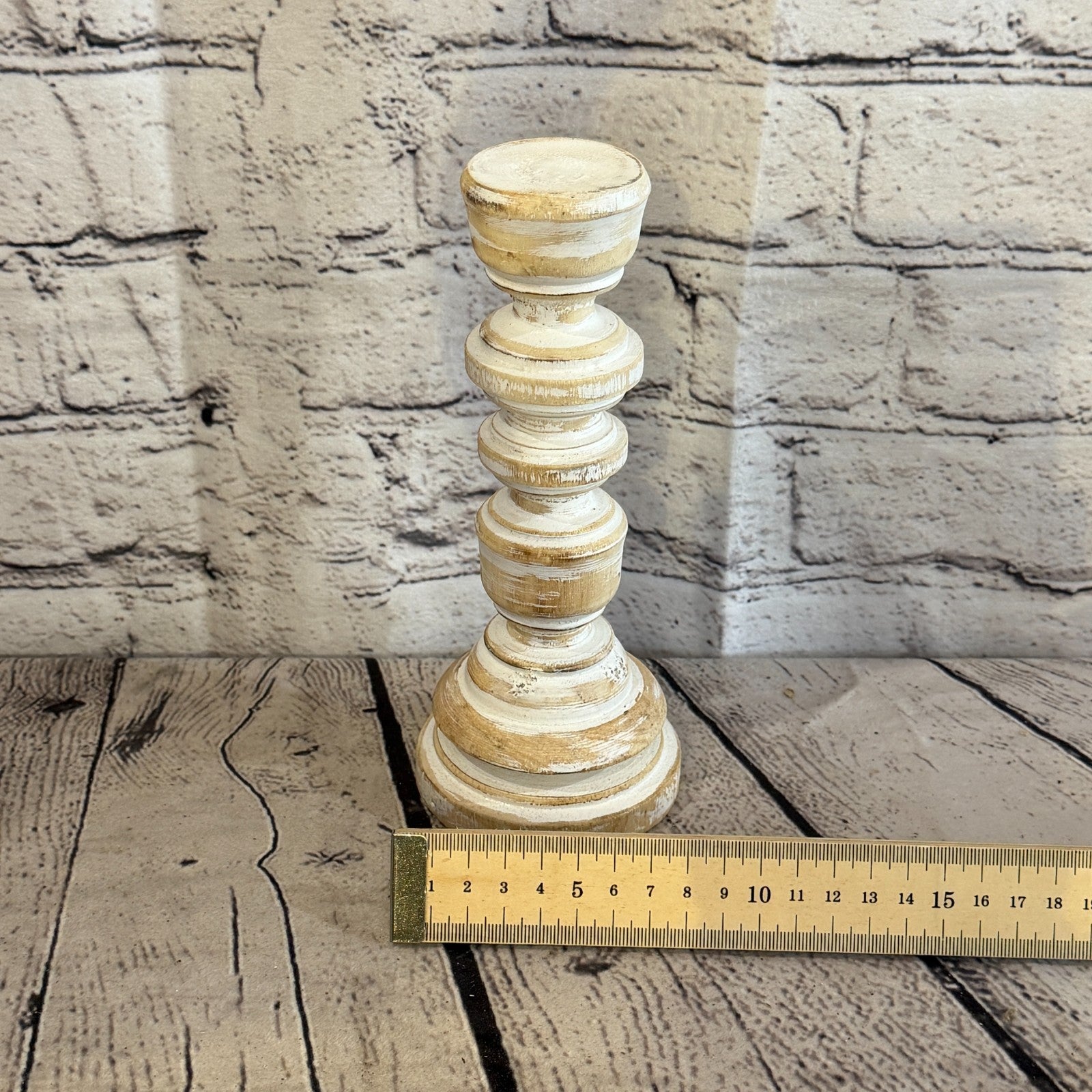 20cm x 10cm White Regal Wooden Vintage Style Candle Stand Shabby Pillar Holders5