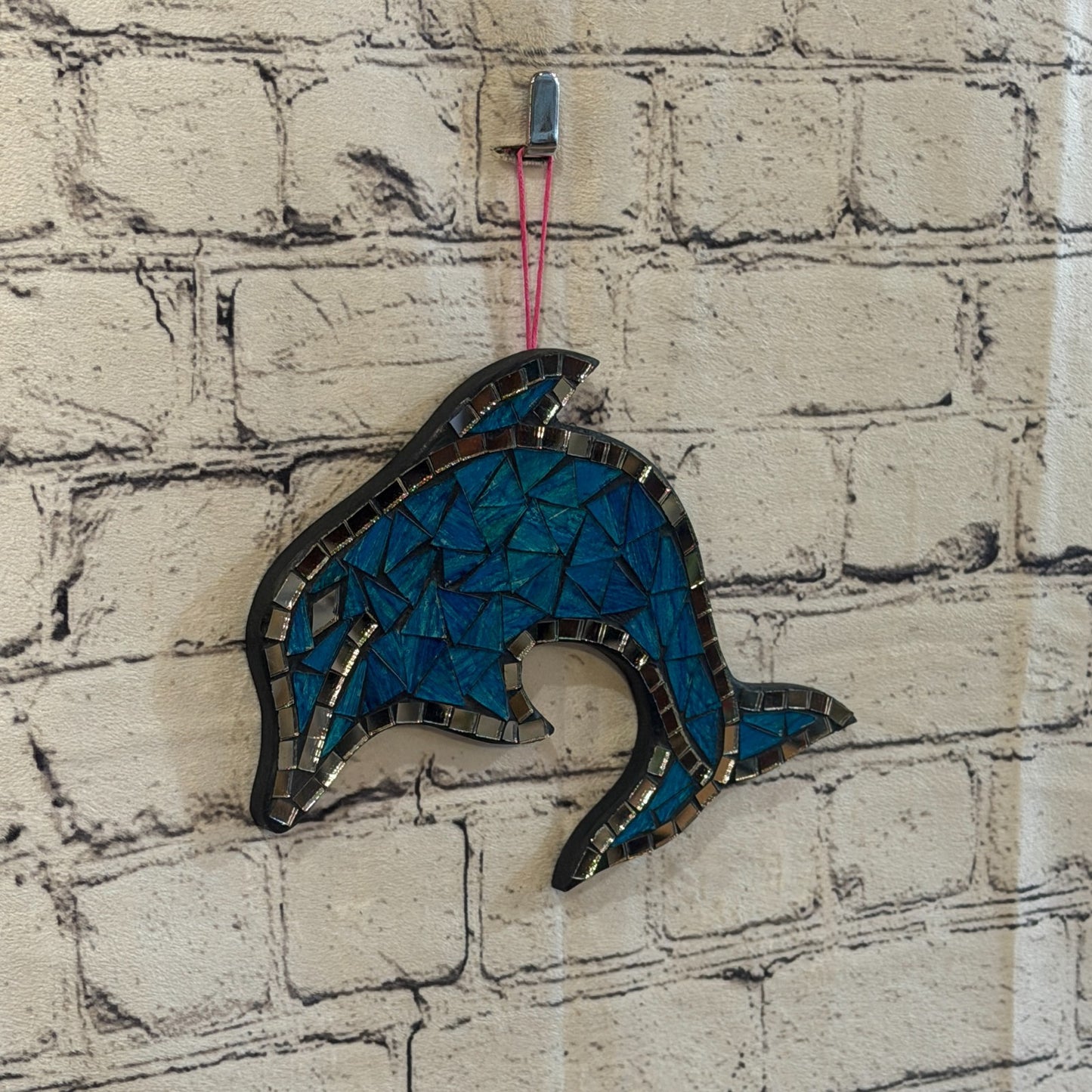 Blue Dolphin Fish Mosaic Tile Wall Mirror 20cm x 20cm Handmade New0