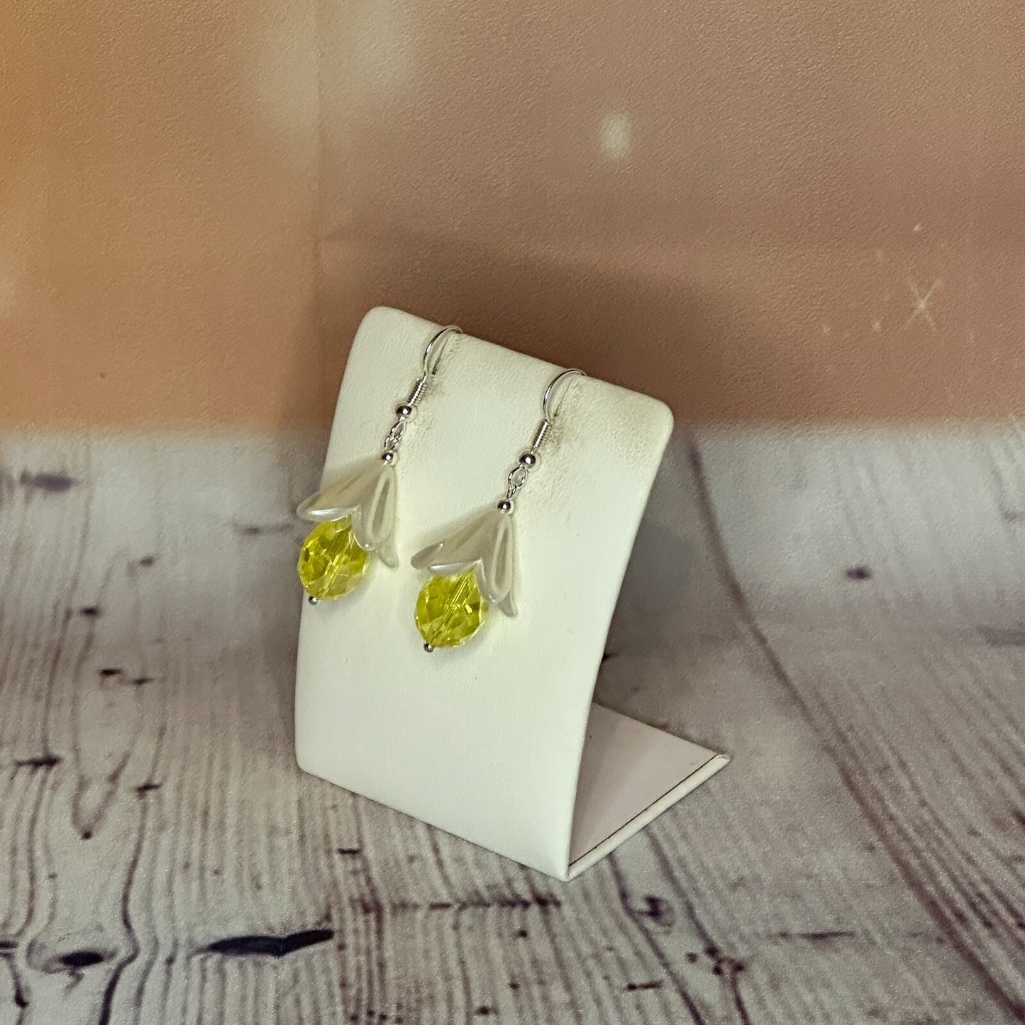 Yellow Drop Crystal Lily Flower Dangle Drop Earrings Handmade UK Jewellery1